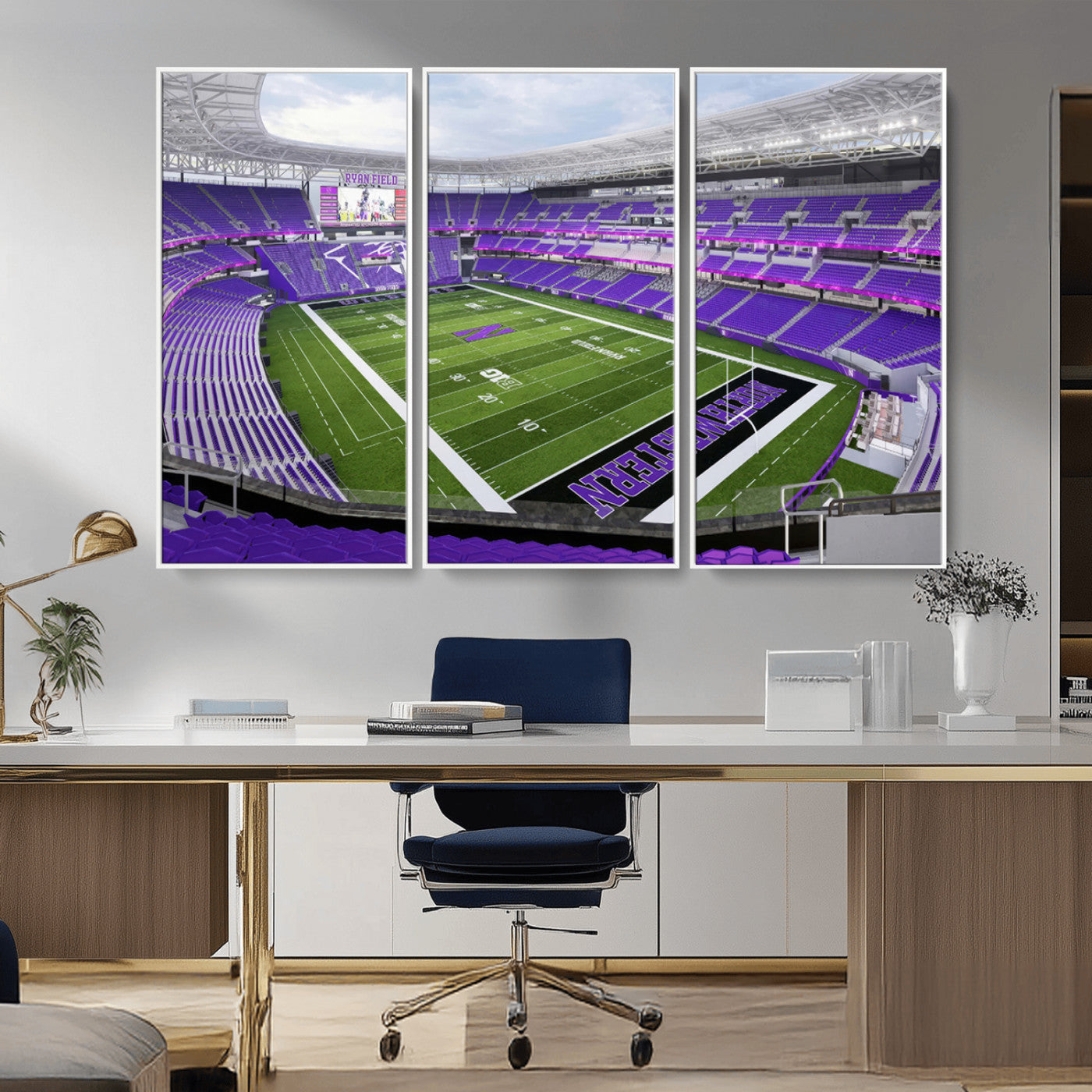 MGV-FC-48X32-3P - Northwestern University Wildcats Football Team Print - Evanston Ryan Field Wall Art Canvas Print