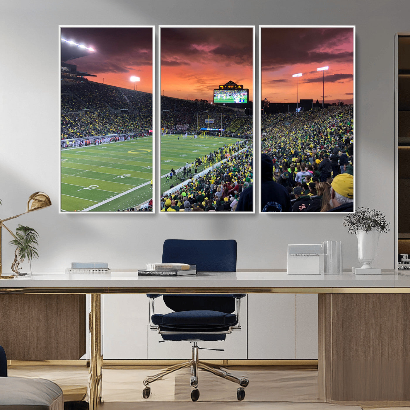 MGV-FC-48X32-3P - Eugene Autzen Stadium Canvas Wall Art Print – Sunset Over Iconic Football Field Wall Decor for Home