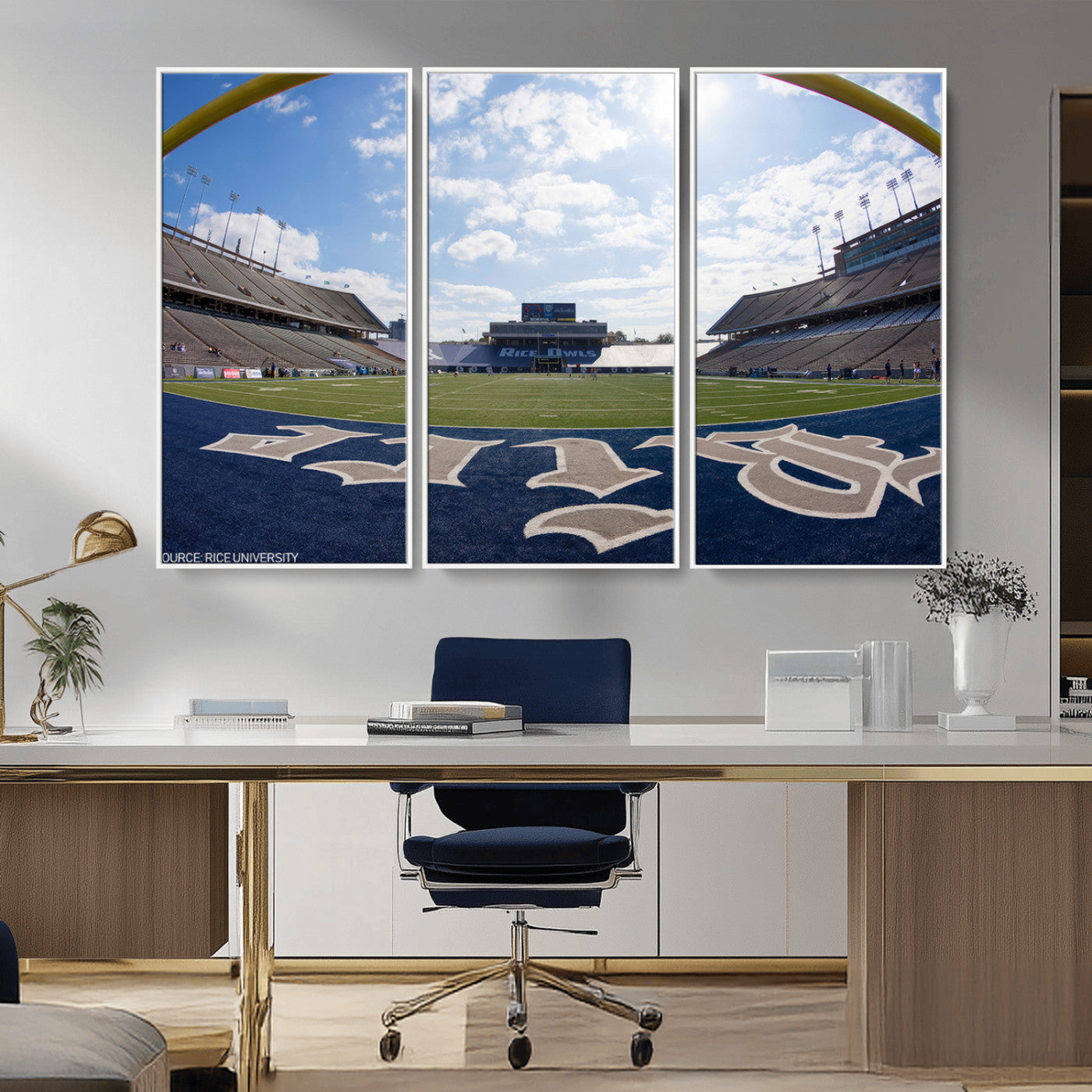 MGV-FC-48X32-3P - Rice University Owls Football Team Print - Houston Rice Stadium Wall Art Canvas Print