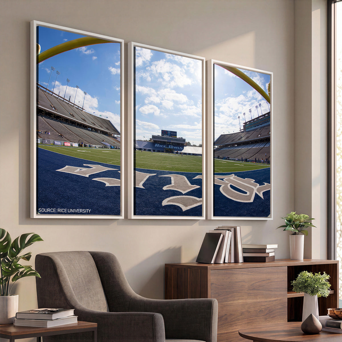 50267-MGV-CV-36X24 - Rice University Owls Football Team Print, Houston Rice Stadium, Framed and Ready to Hang