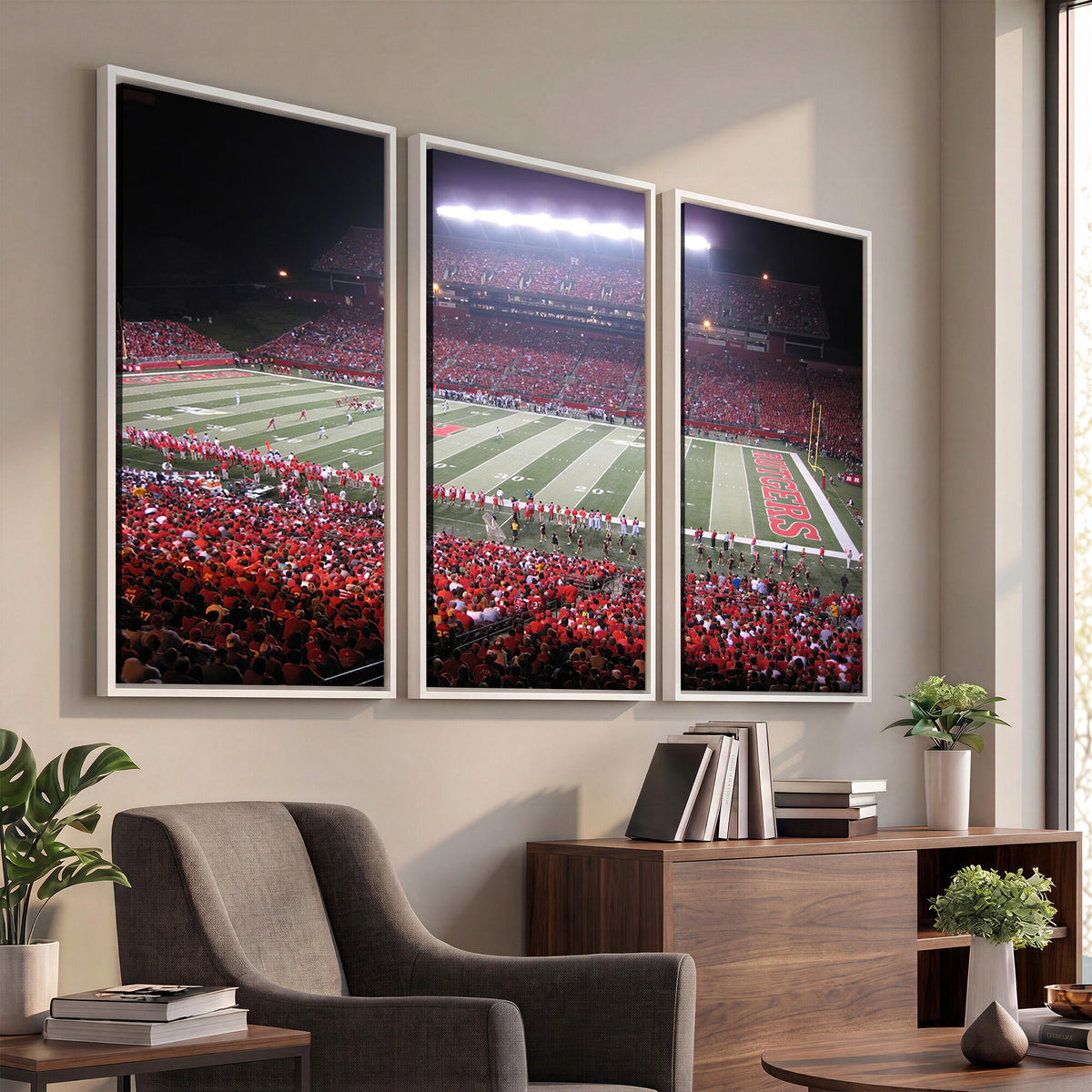 53225-PAN-FL-20X10 - Rutgers University Scarlet Knights Football Team Print - Piscataway SHI Stadium Wall Art Canvas