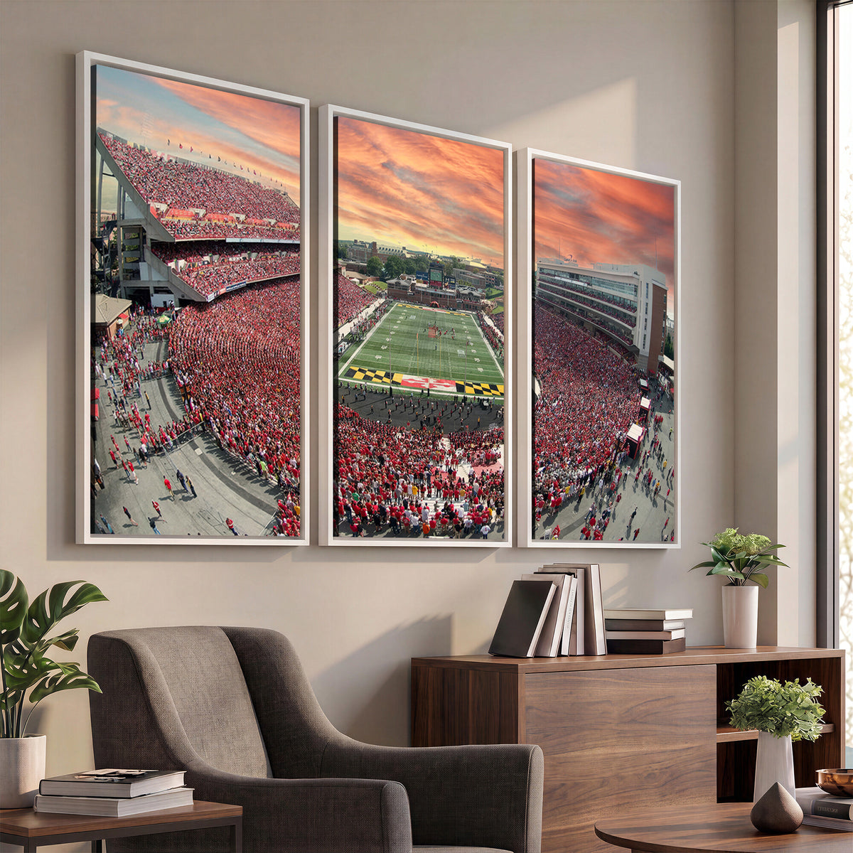 24140-PAN-FL-20X10 - University of Maryland Terrapins Football Team Print - College Park SECU Stadium Wall Art Canvas