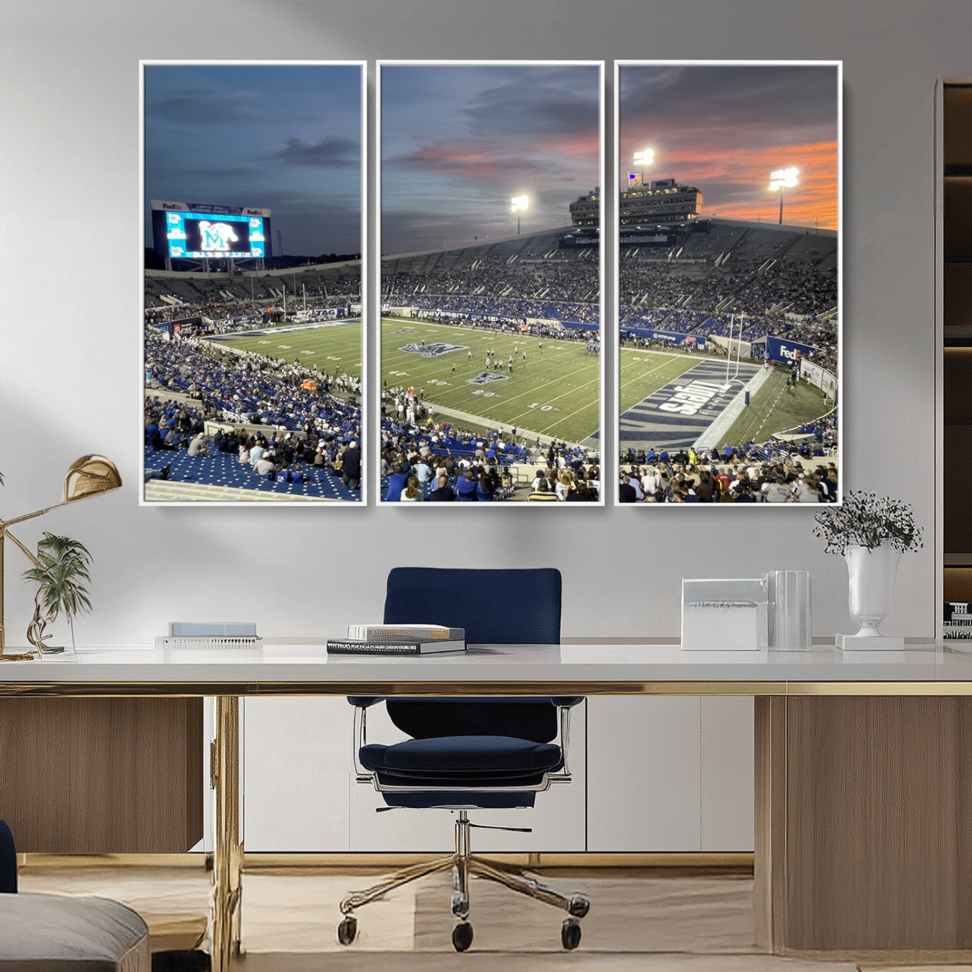 MGV-FC-48X32-3P - Memphis Tigers Football Team Print - Memphis Simmons Bank Liberty Stadium Wall Art Canvas Print