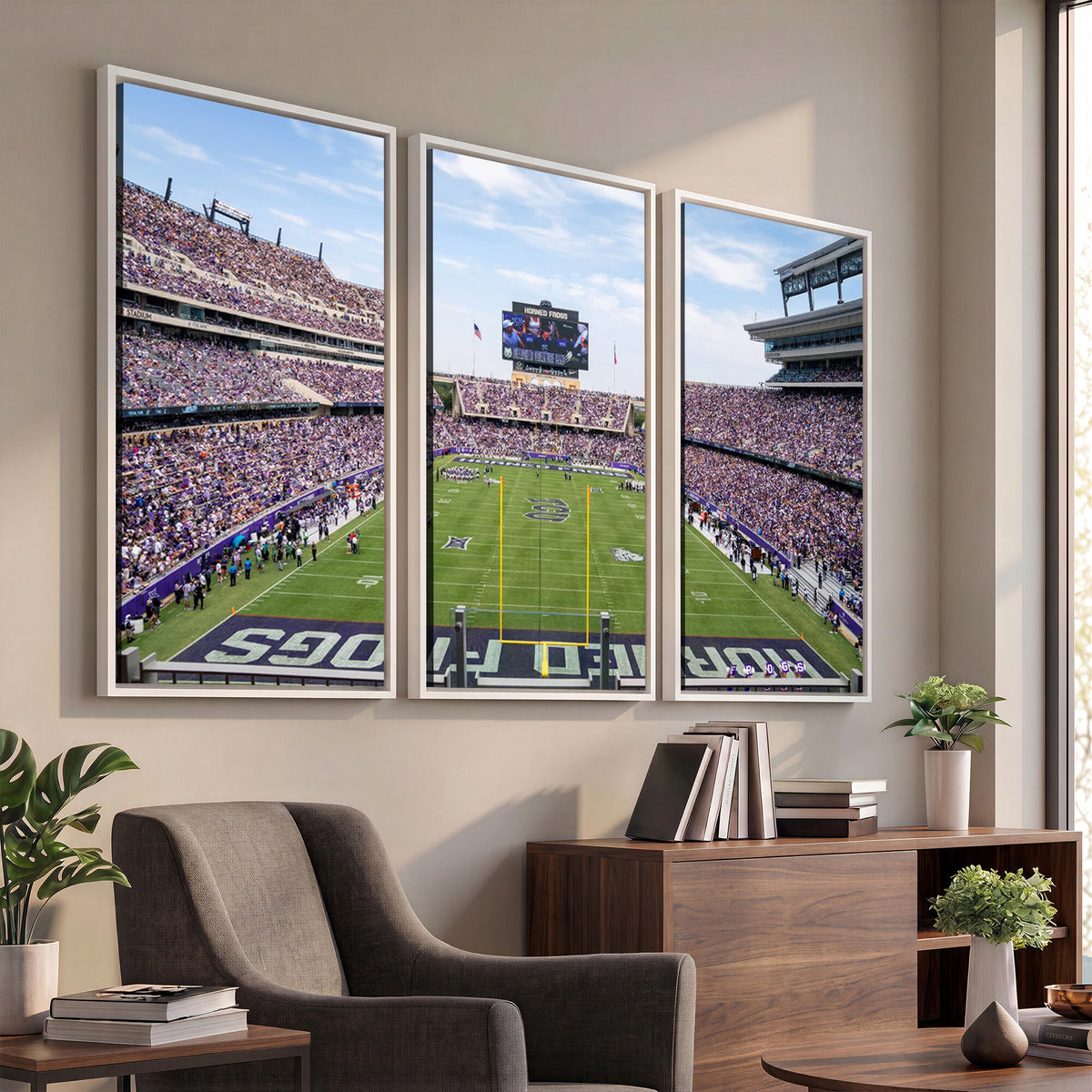 27650-PAN-FL-20X10 - TCU Horned Frogs Football Team Print - Fort Worth Amon G. Carter Stadium Wall Art Canvas Print