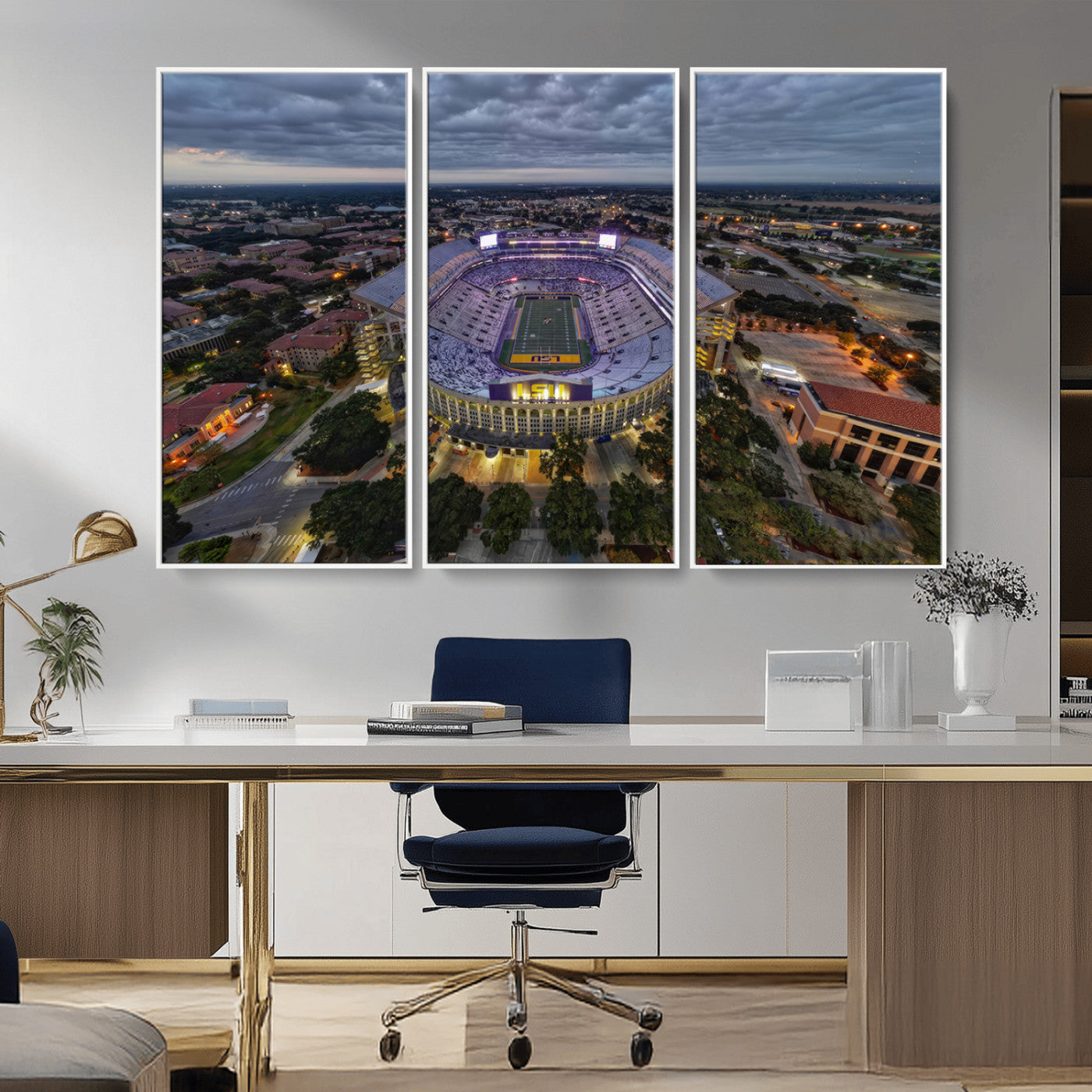 MGV-FC-48X32-3P - The Louisiana State University Tigers Football Team Print - Baton Rouge Tiger Stadium Wall Art