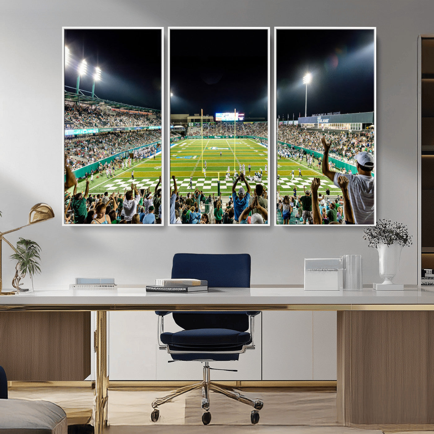 MGV-FC-48X32-3P - The Tulane University Green Wave Football Team Print - New Orleans Yulman Stadium Wall Art Canvas