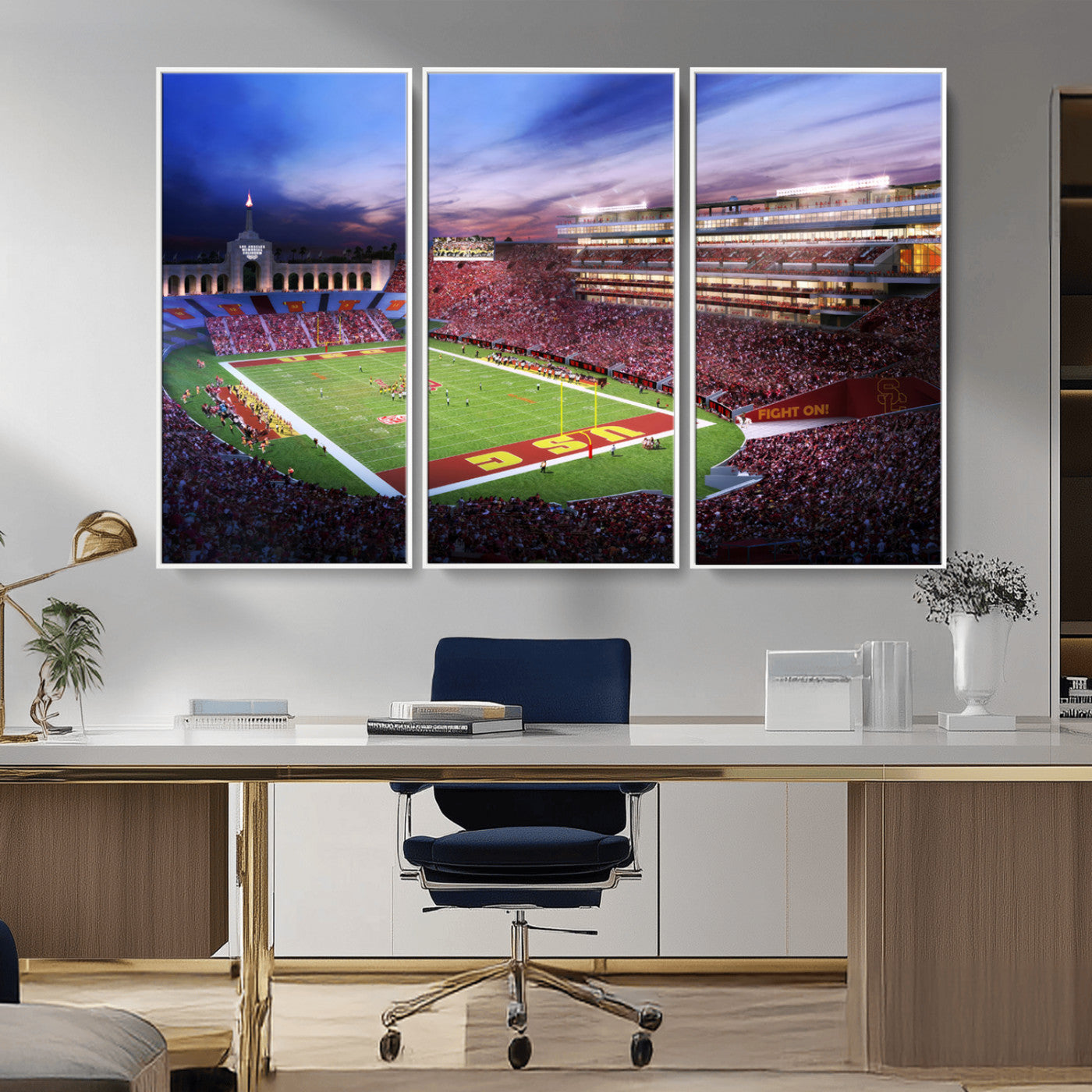 MGV-FC-48X32-3P - The University of Southern California USC Trojans Football Team Print - Los Angeles Memorial