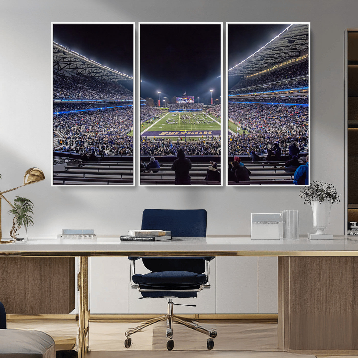MGV-FC-48X32-3P - The University of Washington Huskies Football Team Print - Seattle Husky Stadium Wall Art Canvas