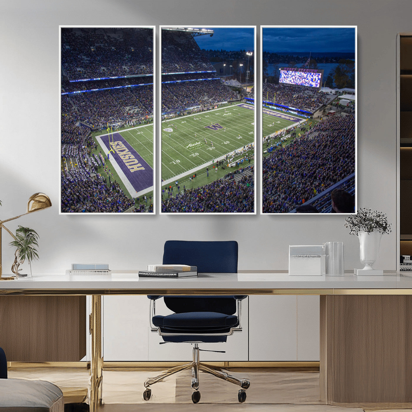 MGV-FC-48X32-3P - The University of Washington Huskies Football Team Print - Seattle Husky Stadium Wall Art Canvas