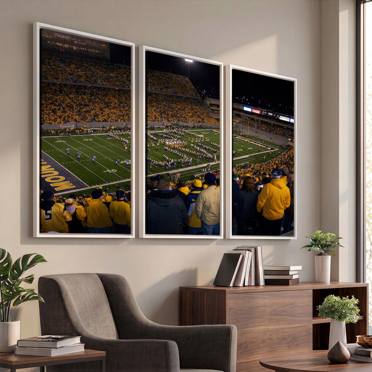 58154-MGV-CV-36X24 - West Virginia University Mountaineers Football Team Print, Milan Puskar Stadium, Morgantown