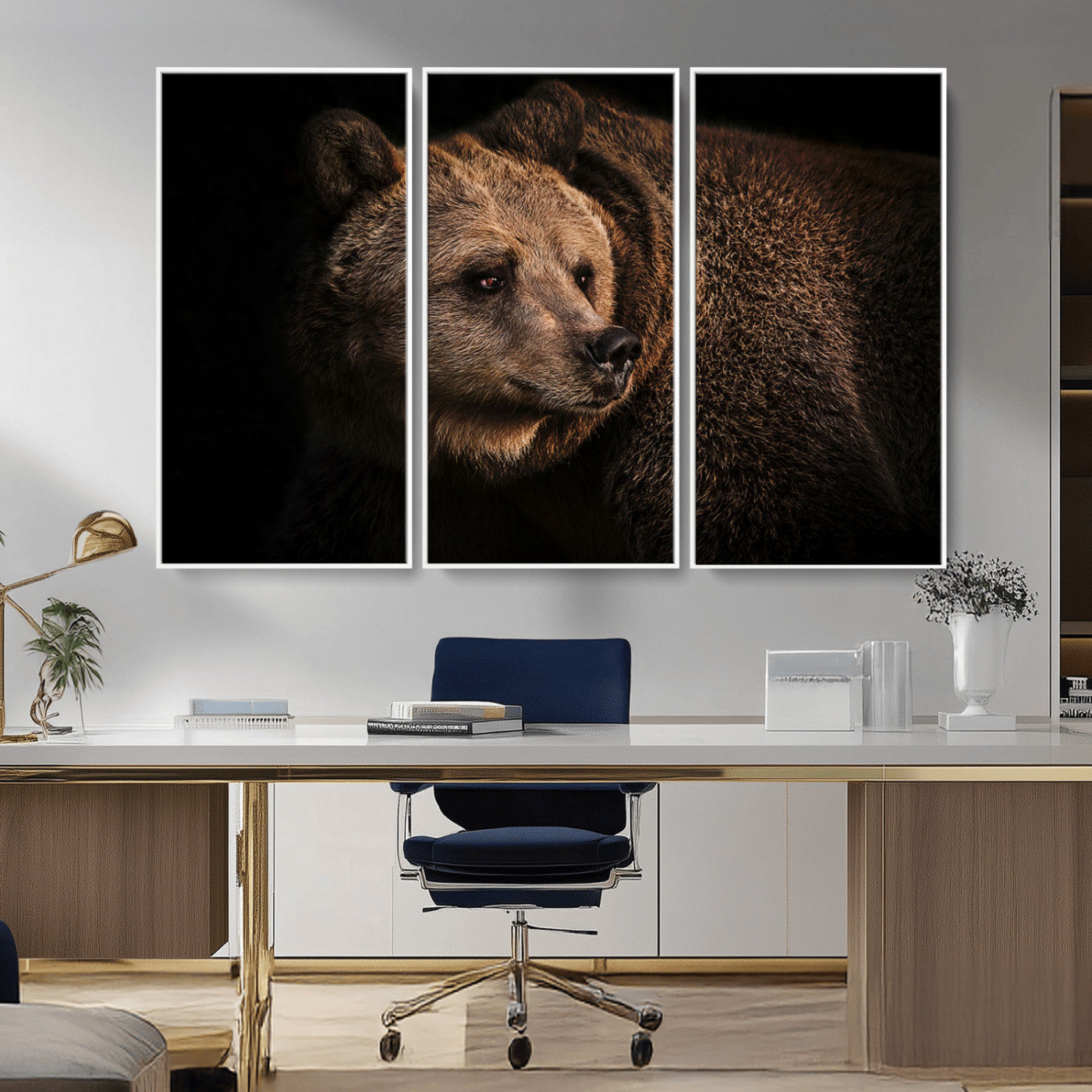 MGV-FC-48X32-3P - Wild Grizzly 399 Bear Canvas Wall Art Print, Bear Animal Canvas Artwork Print, Black Bear Wall Art