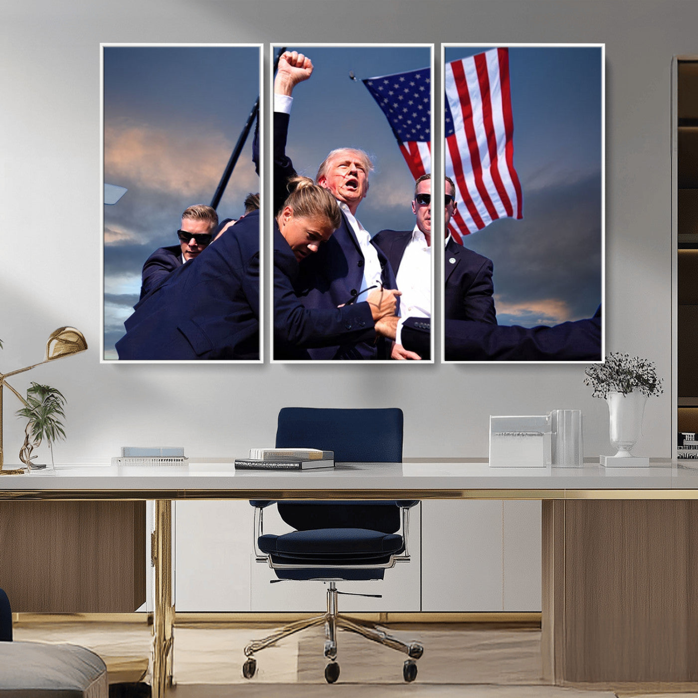 MGV-FC-48X32-3P - Donald Trump Assassination Attempt Wall Art Print, Trump Historic Footage - Iconic Reaction by Trump