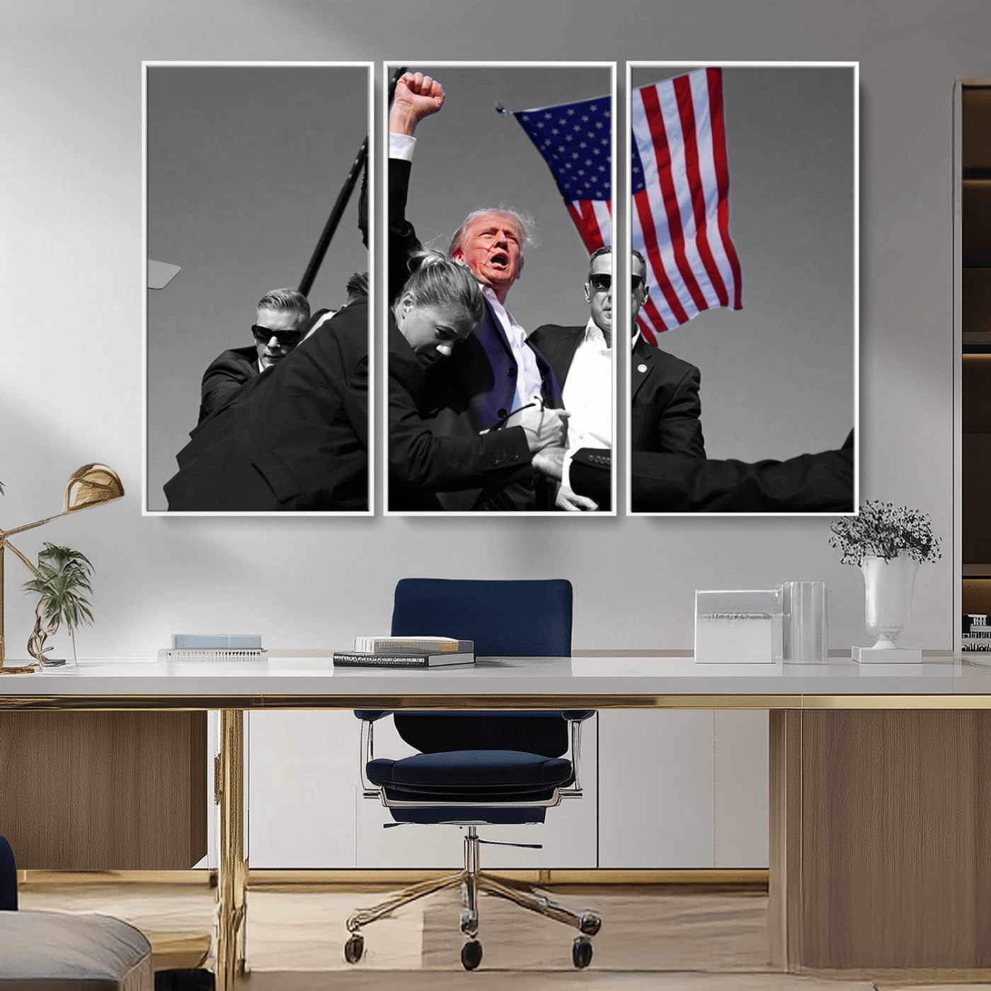 MGV-FC-48X32-3P - Donald Trump Assassination Attempt Wall Art Print, Trump Historic Footage - Iconic Reaction by Trump