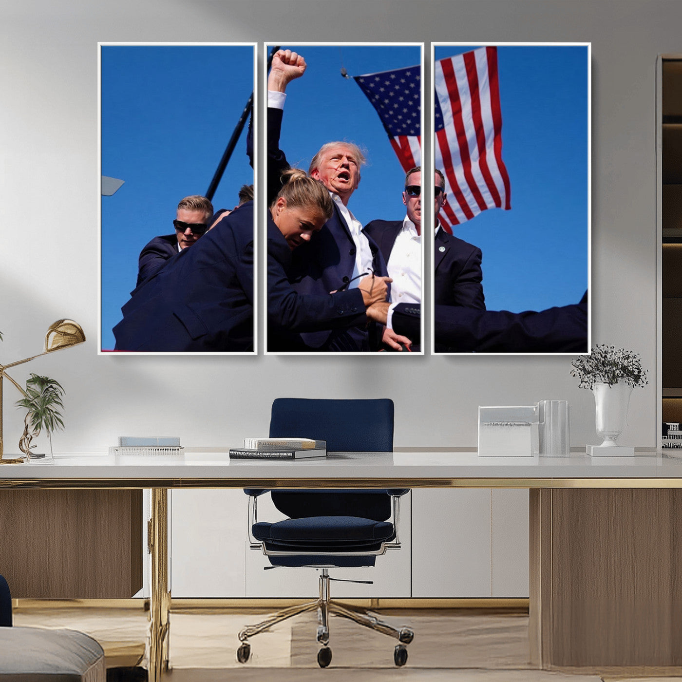 MGV-FC-48X32-3P - Donald Trump Assassination Attempt Wall Art Print, Trump Historic Footage - Iconic Reaction by Trump