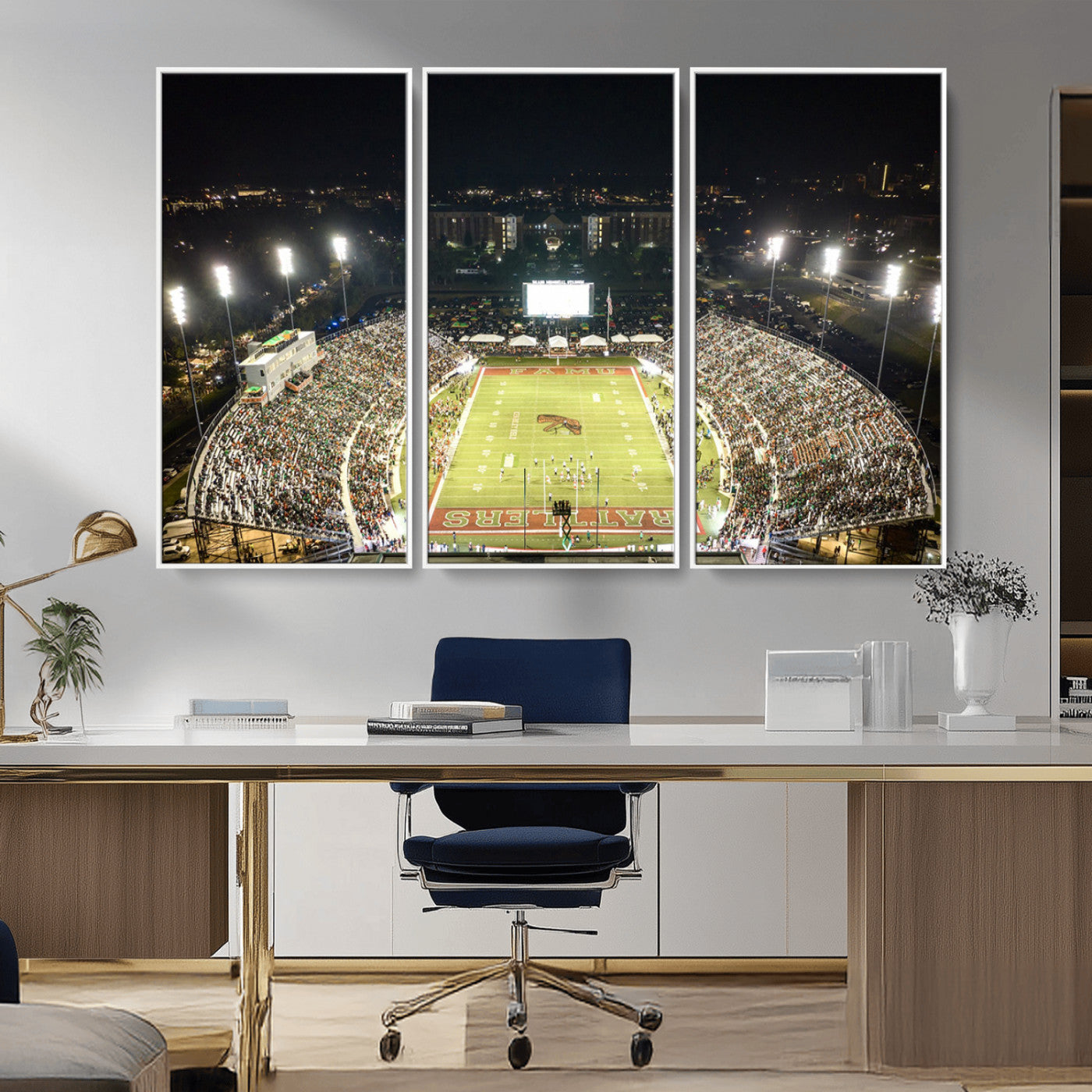 MGV-FC-48X32-3P - Florida A&M Rattlers Football Team Print - Tallahassee Bragg Memorial Stadium Wall Art Canvas Print