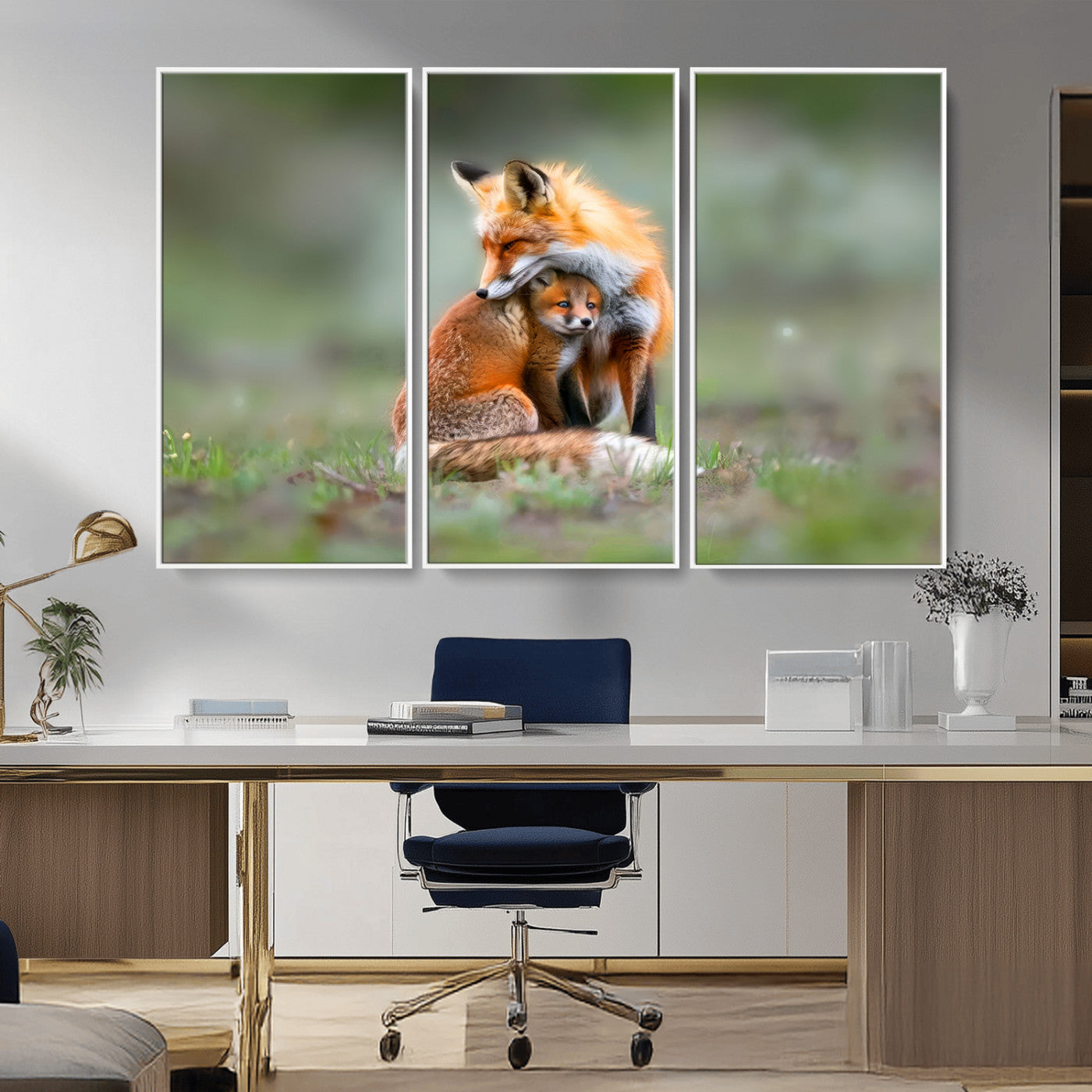 MGV-FC-48X32-3P - Heartwarming Fox and Baby Cub Wall Art | Ready to Hang Canvas Print of Foxes in Nature | Perfect for