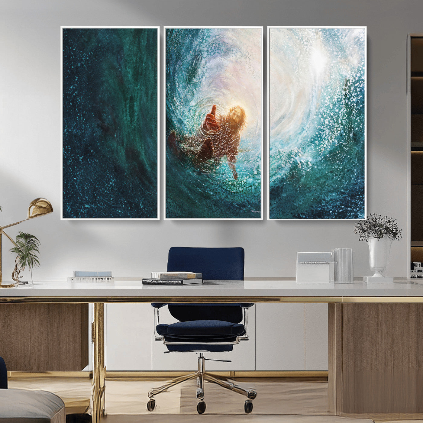 MGV-FC-48X32-3P - Powerful Jesus Canvas Print - Hand of Salvation, Inspirational Wall Art - Framed, Ready to Hang for