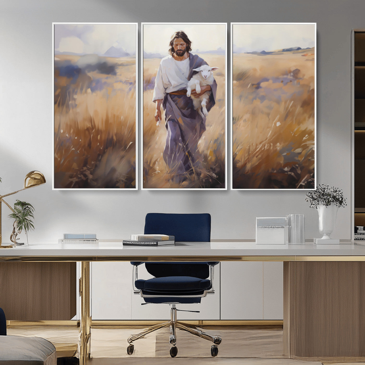 MGV-FC-48X32-3P - Jesus the Good Shepherd Wall Art Canvas Print - Lost Lamb Print for Prayer Room Decor