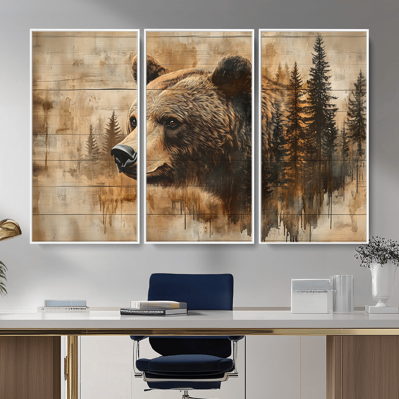48378-MGV-CV-36X24 - Rustic Grizzly Bear Wall Art, Abstract Grizzly 399 Bear Wall Art Canvas Print - Woodland Wildlife