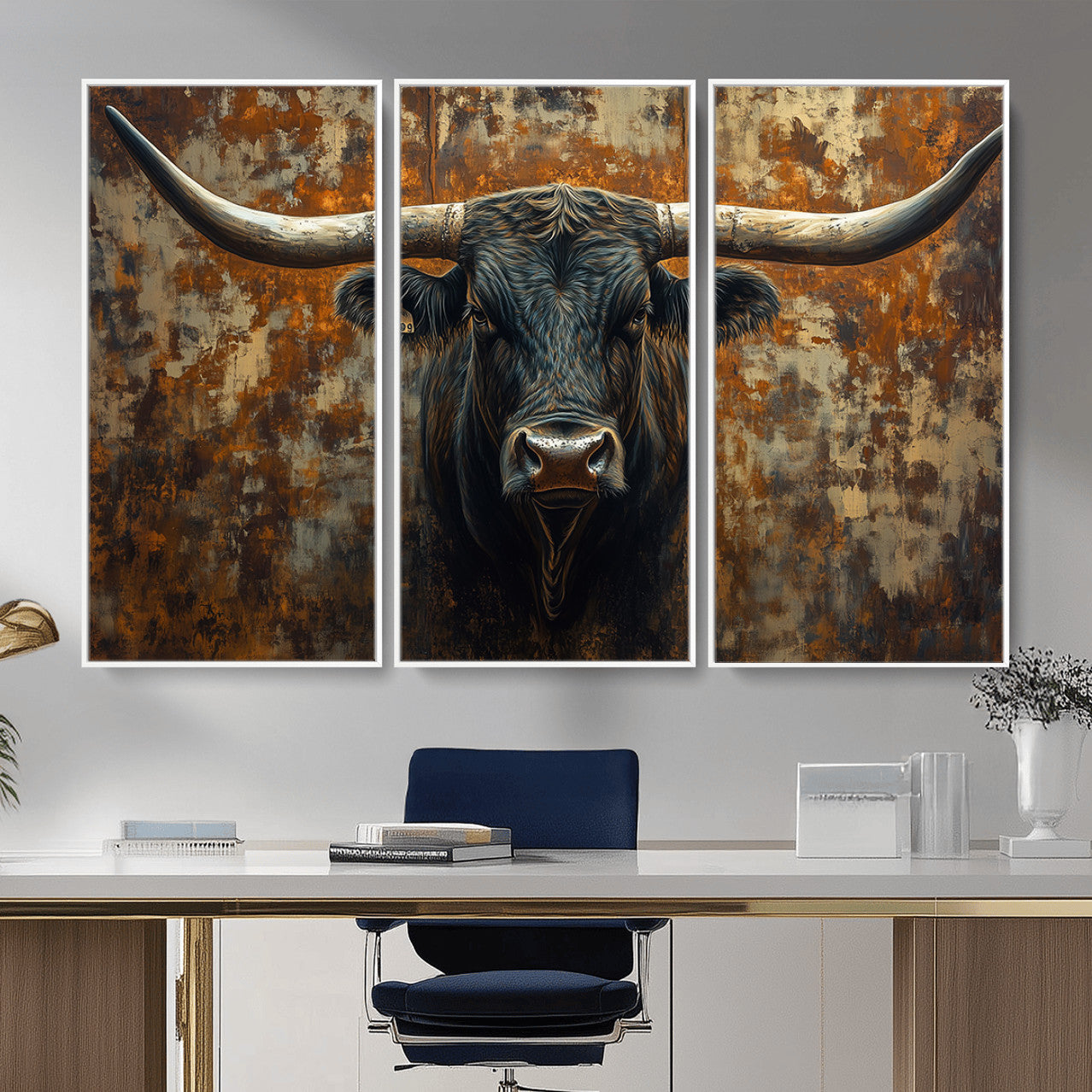 68068-MGV-CV-36X24 - Longhorn Texas Cow Bull Wall Art | Rustic Farmhouse Canvas Print | Ready to Hang Barn Decor for