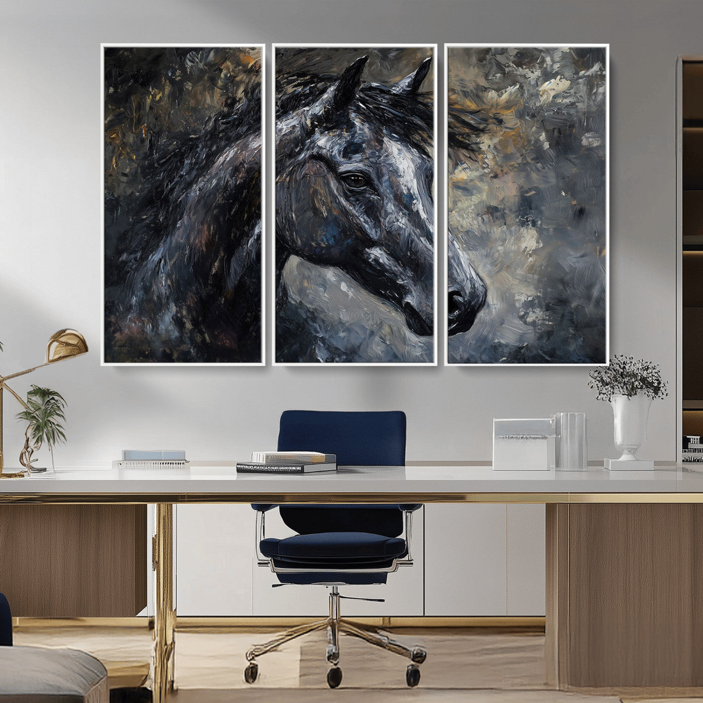 MGV-FC-48X32-3P - Large Abstract Horse Wall Art Canvas Print | Farmhouse Wall Decor | Rustic Horse Art | Western Cabin