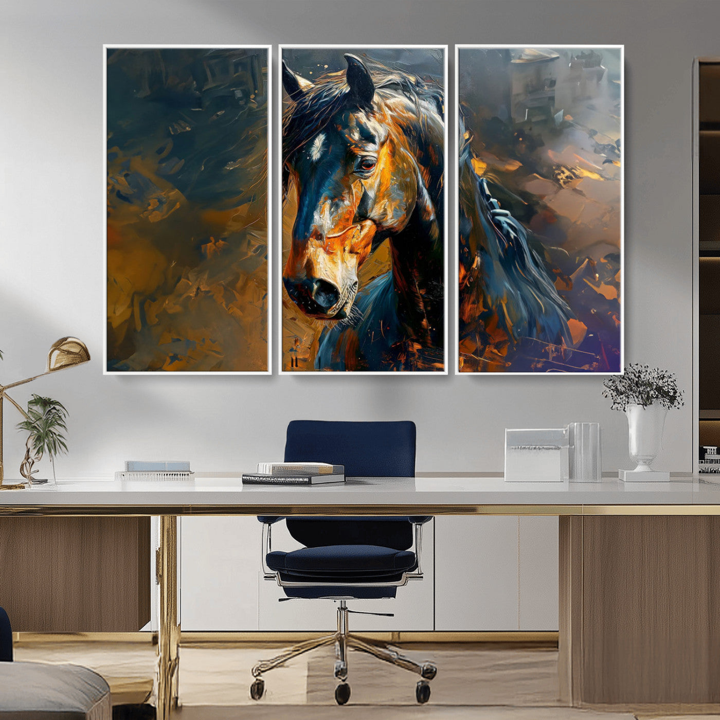 MGV-FC-48X32-3P - Abstract Horse Wall Art Canvas Print | Farmhouse Wall Decor | Western Cabin Art | Rustic Horse Decor