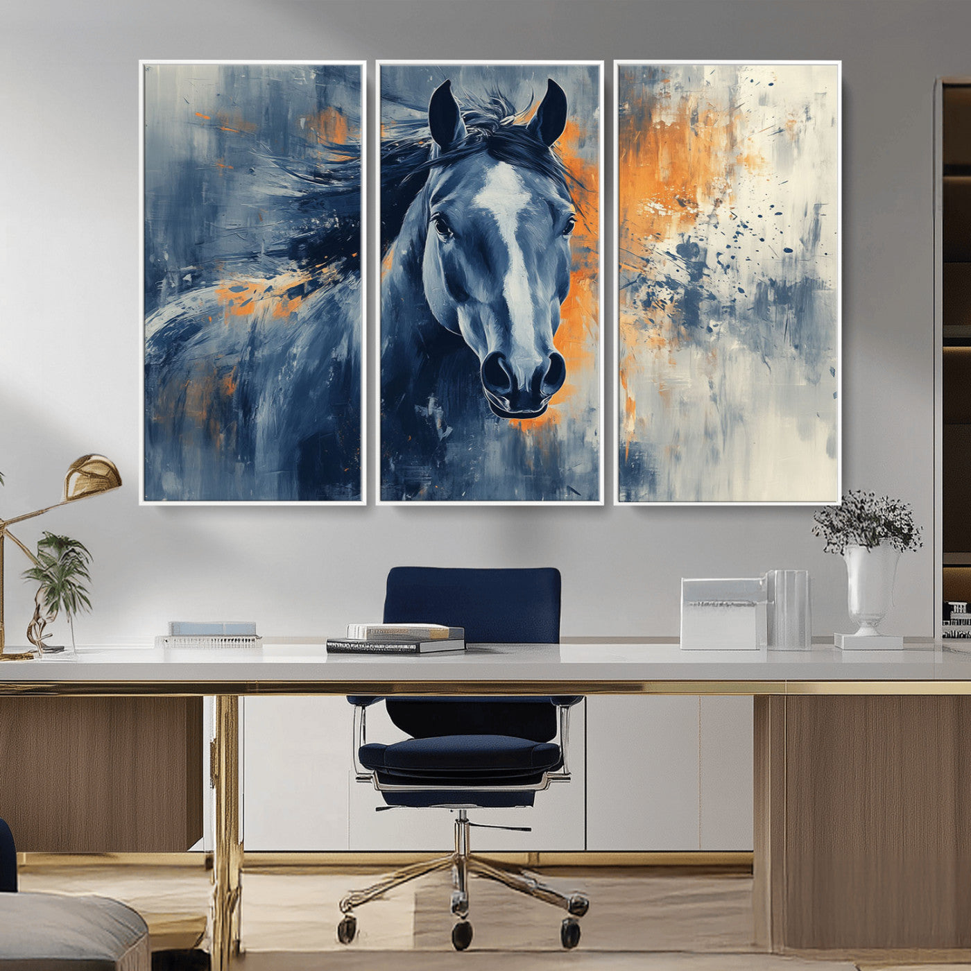MGV-FC-48X32-3P - Abstract Blue Horse Wall Art Print Canvas | Horse Wall Art Print | Western Decor for Farmhouse |