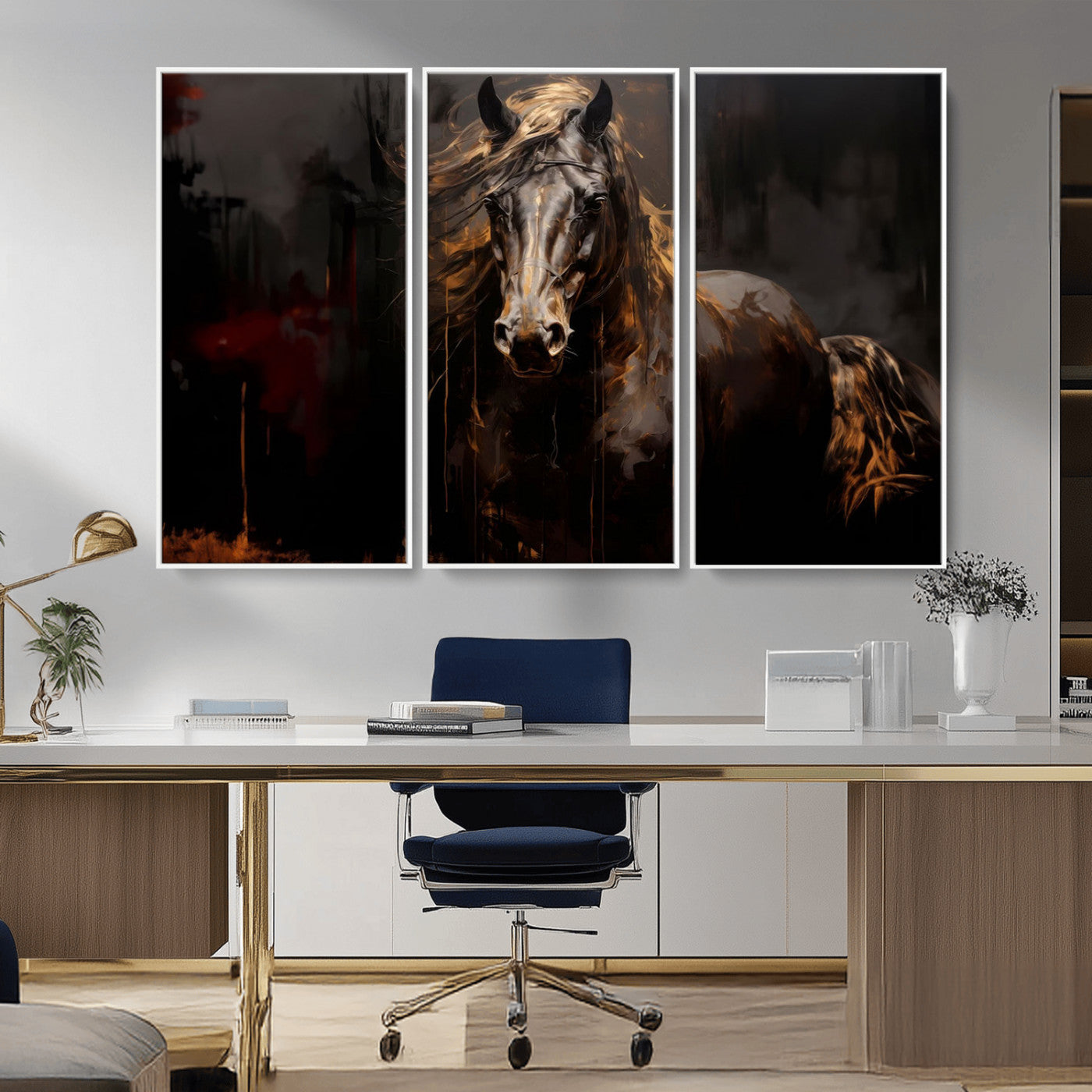 MGV-FC-48X32-3P - Abstract Black Horse Canvas Print for Farmhouse Wall Art | Abstract Equine Wall Art | Western Decor