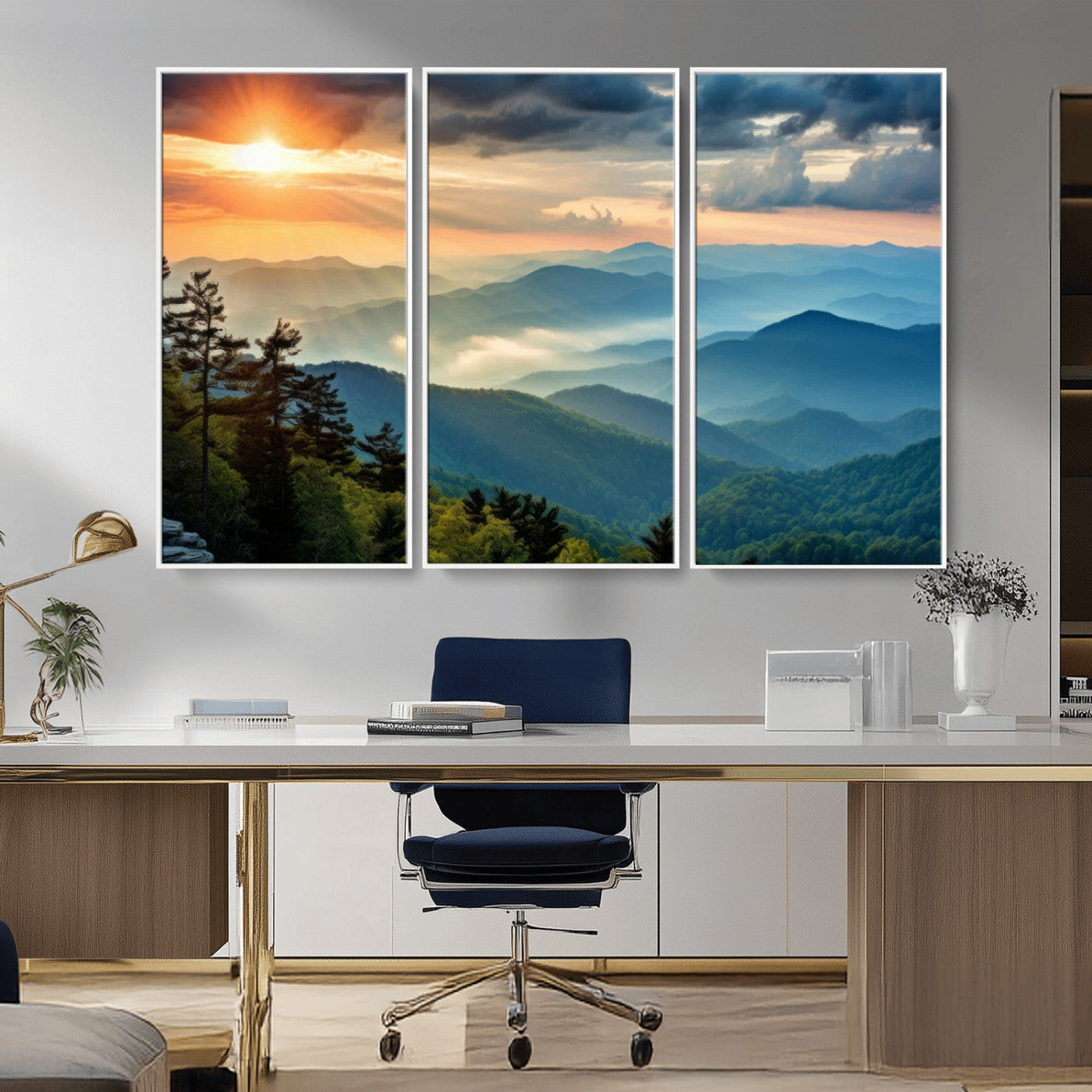 MGV-FC-48X32-3P - Sunrise Over Mountain Range Wall Art Canvas Print, Farmhouse Wall Decor, Cabin Wall Art