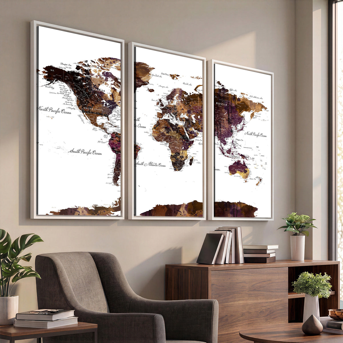 50611-PAN-FL-20X10 - World Map Canvas Print | Detailed Map of the World Wall Art