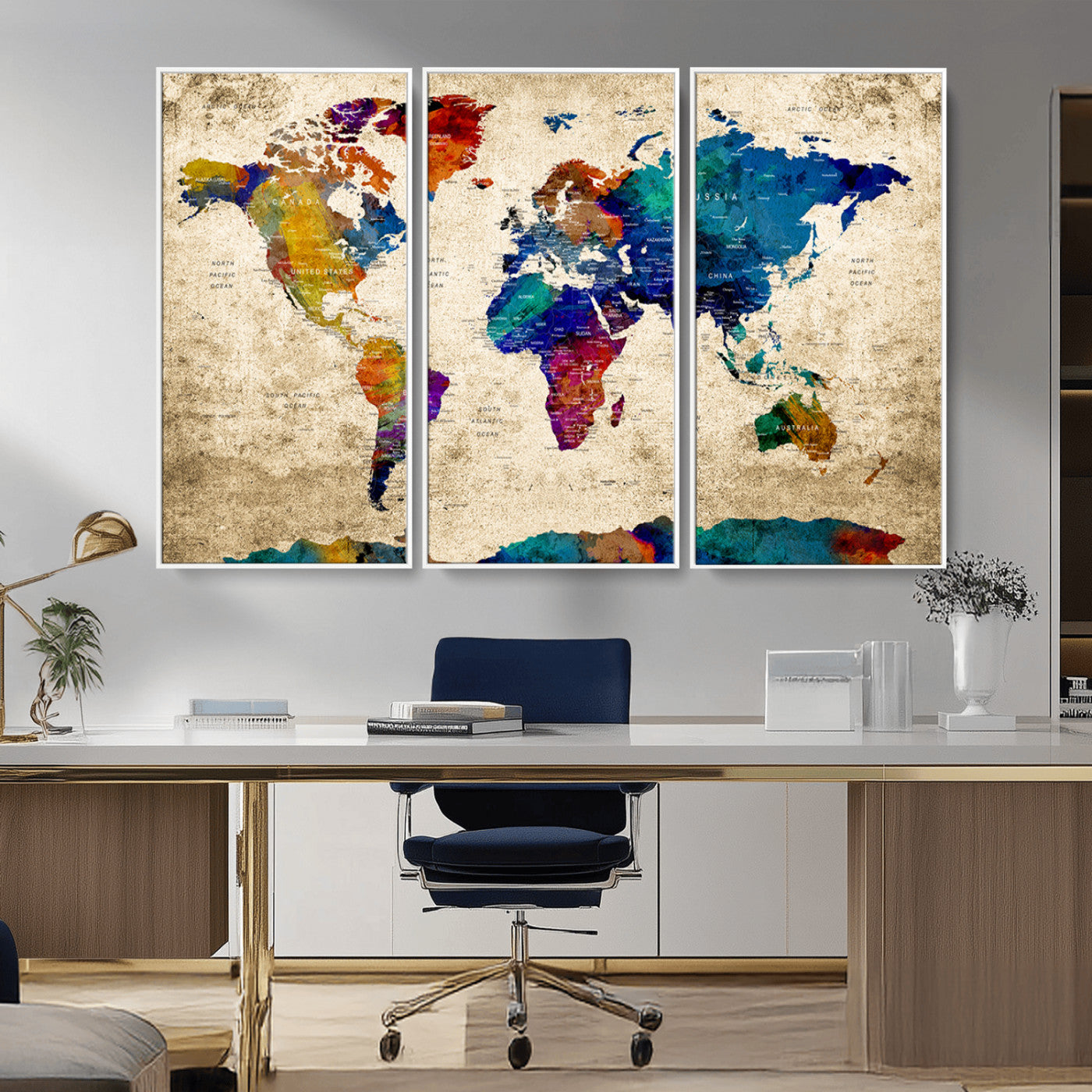 MGV-FC-48X32-3P - Push Pin World Map Canvas Print – Framed Wall Art for Couples to Track Their Travels – Anniversary
