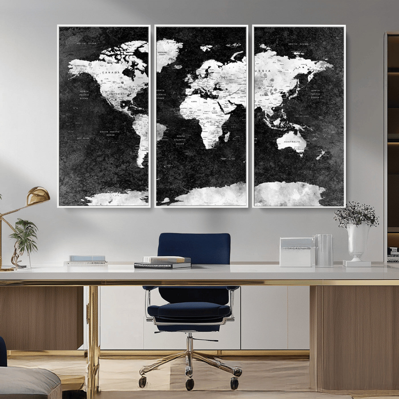 MGV-FC-48X32-3P - Push Pin World Map Canvas Print – Framed Wall Art for Couples to Track Their Travels – Anniversary