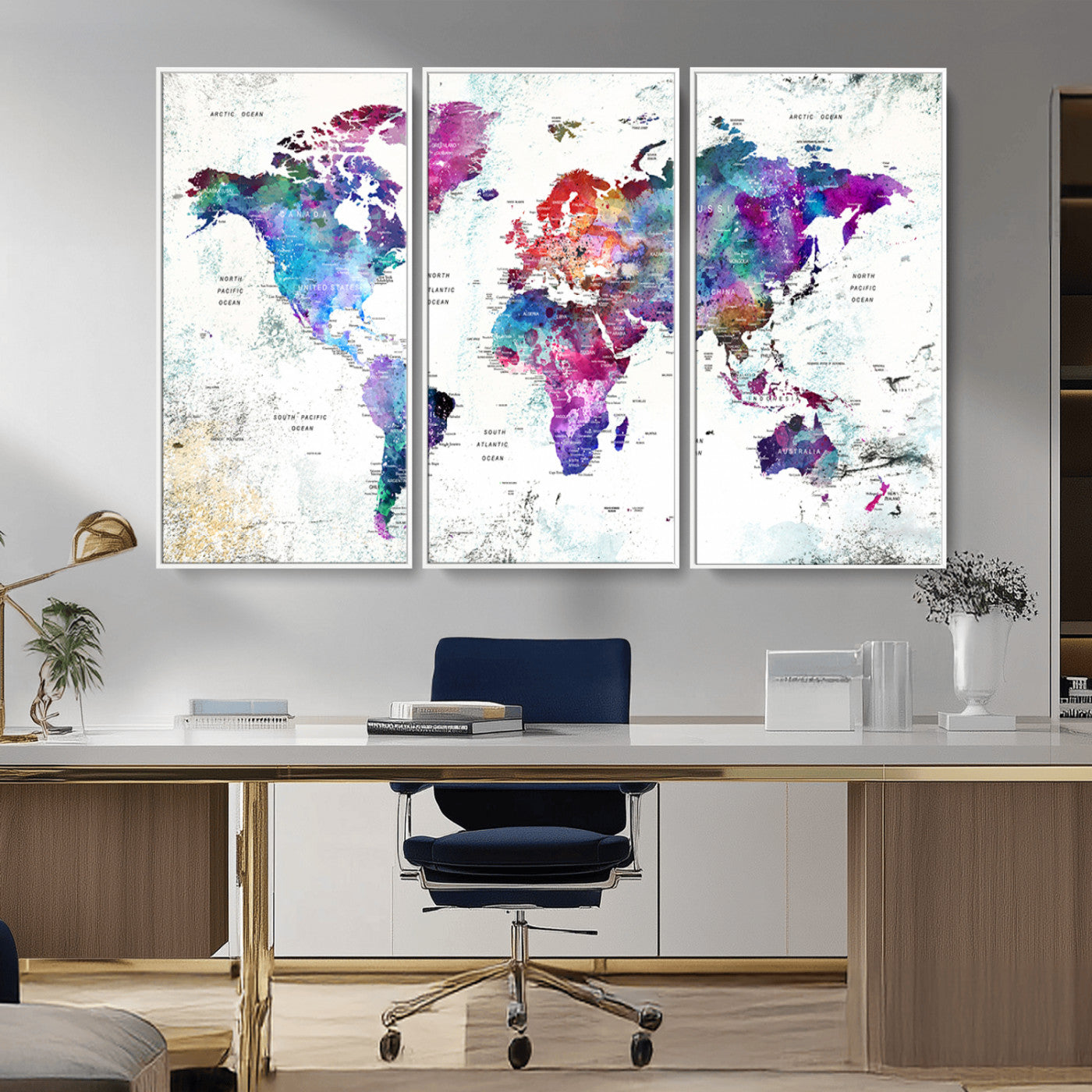 MGV-FC-48X32-3P - Push Pin World Map Canvas Print – Framed Wall Art for Couples to Track Their Travels – Anniversary