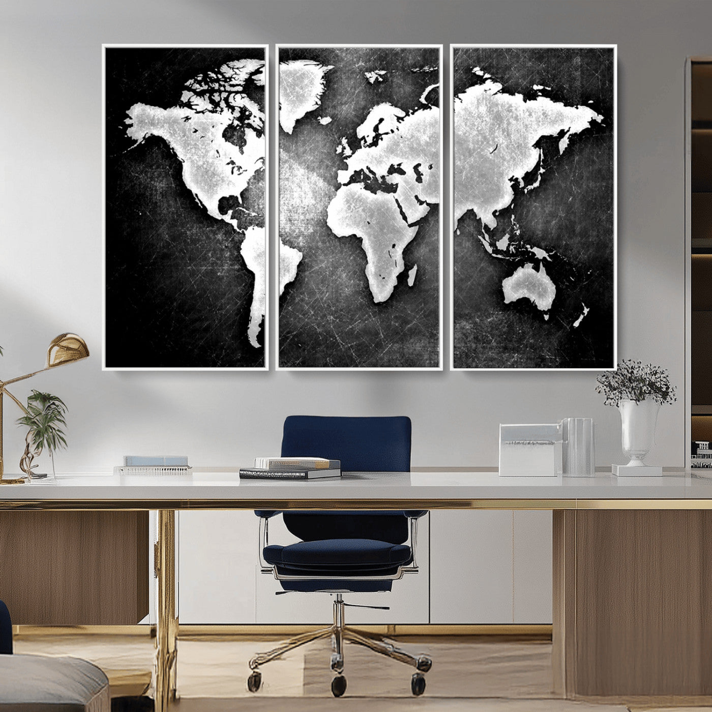 MGV-FC-48X32-3P - World Map Wall Art Canvas Print – Framed Wall Art for Anniversary Gift or Home Adventure Decor
