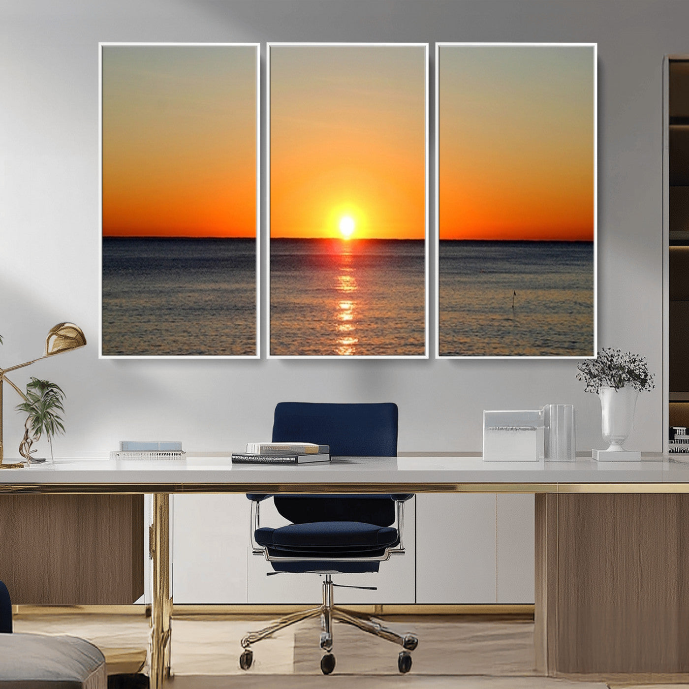 54676-MGV-CV-36X24-Golden Horizon Sunset Over Ocean Wall Art Canvas Print – Tropical Beach Canvas Wall Art – Giclee