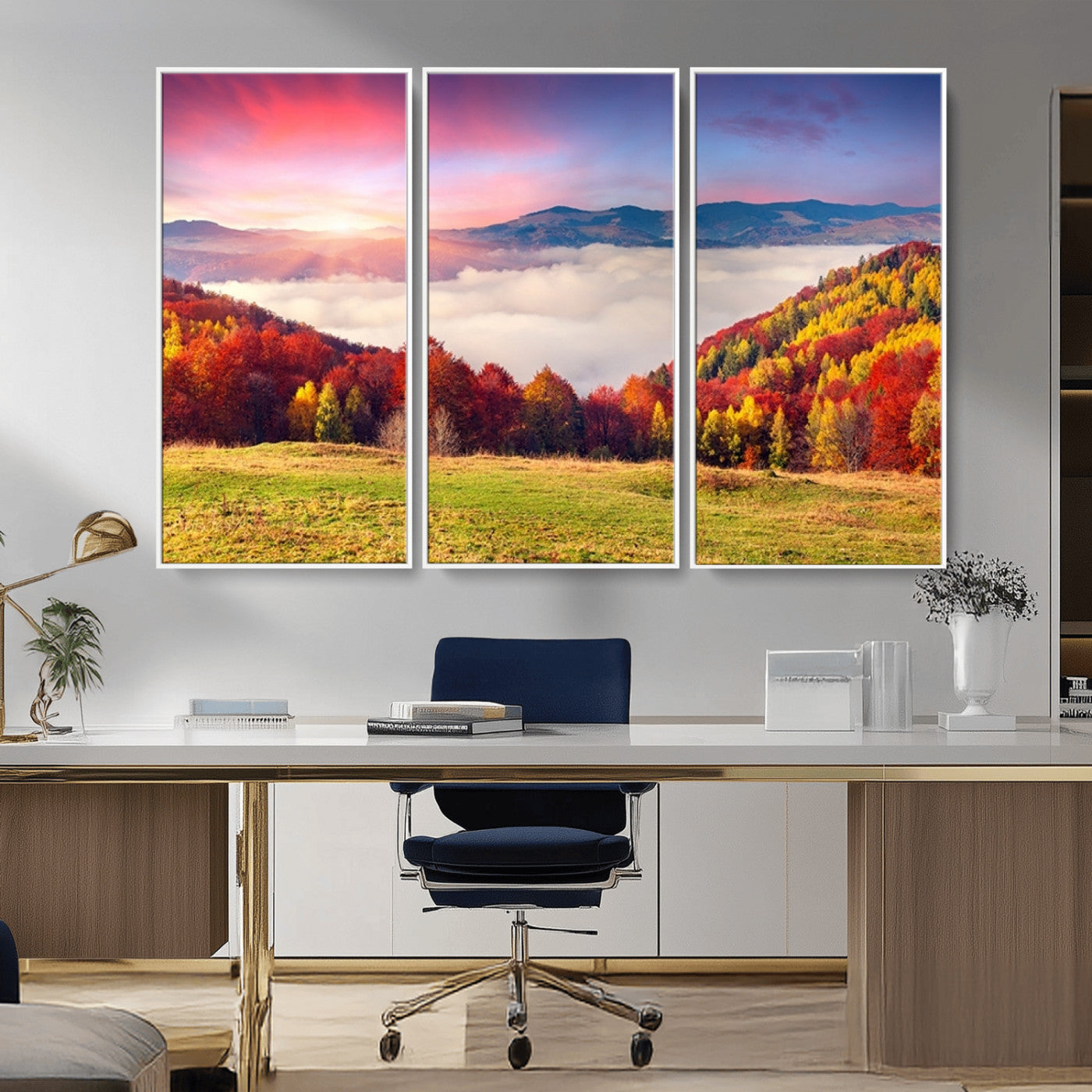 MGV-FC-48X32-3P - Autumn Mountain Foggy Landscape Wall Art Canvas Print | Beautiful Forest Canvas Print | Misty