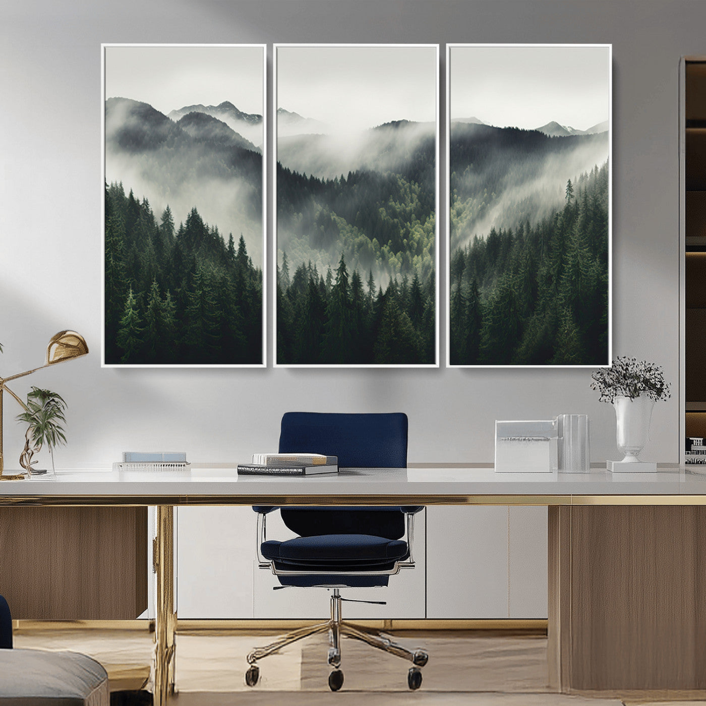 MGV-FC-48X32-3P - Misty Forest Canvas Print Wall Art Premium Canvas Print a Foggy and Serene Atmosphere