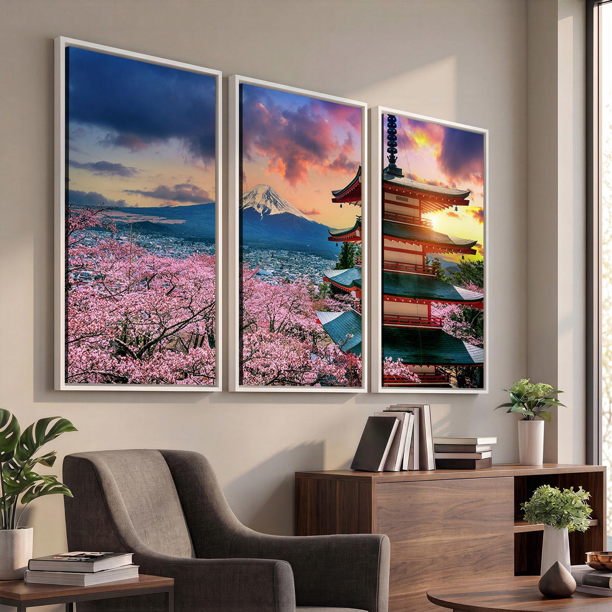 95987-MGV-CV-24X16 - Cherry Blossoms Canvas Print, Chureito Pagoda and Mount Fuji Wall Art