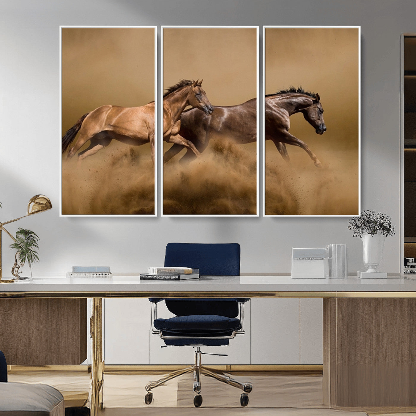 MGV-FC-48X32-3P - Large Wall Art Animal Canvas Print - Two Running Brown Horses