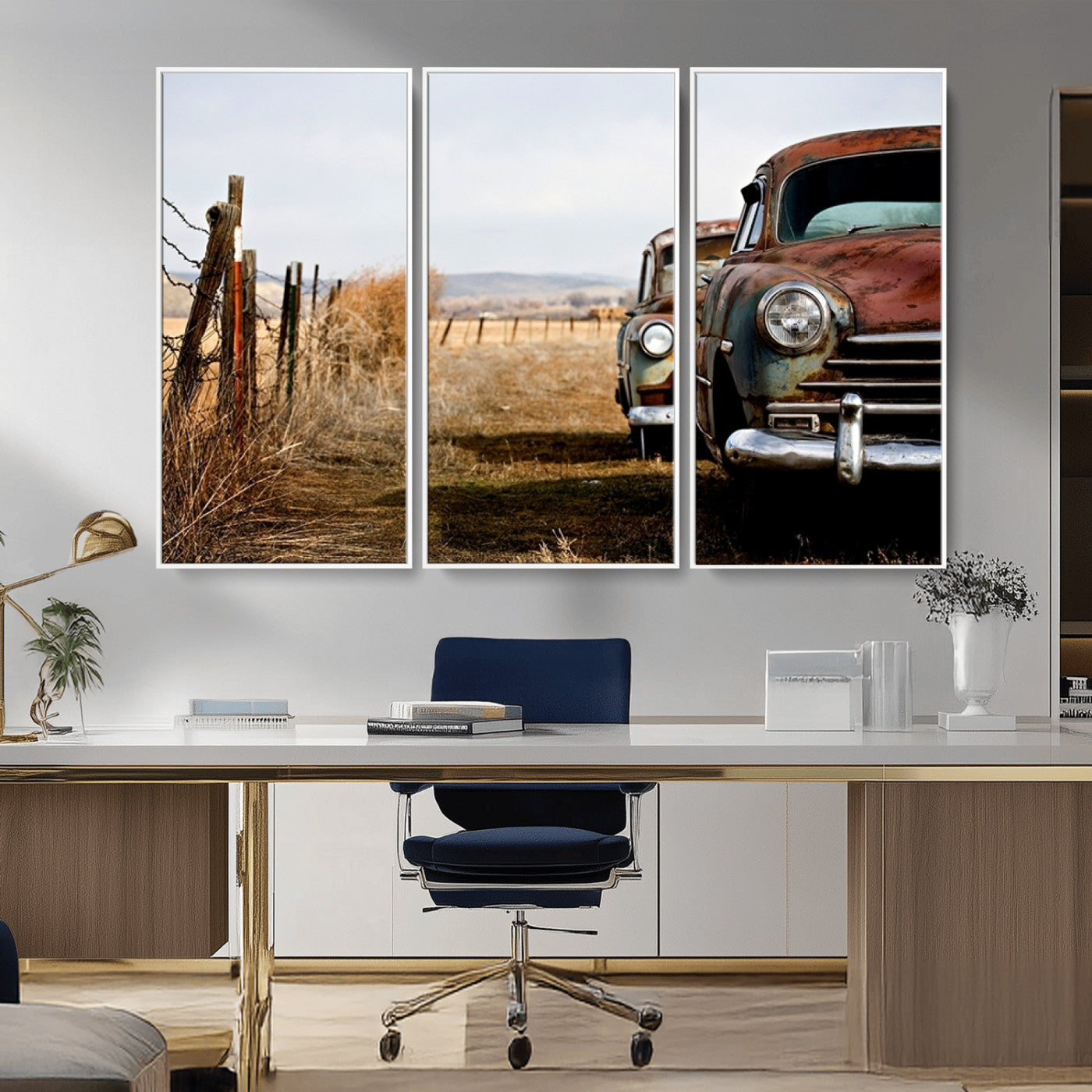 33308-MGV-FC-48X32-3P_White-Classic Cars Vintage Wall Art Canvas Print