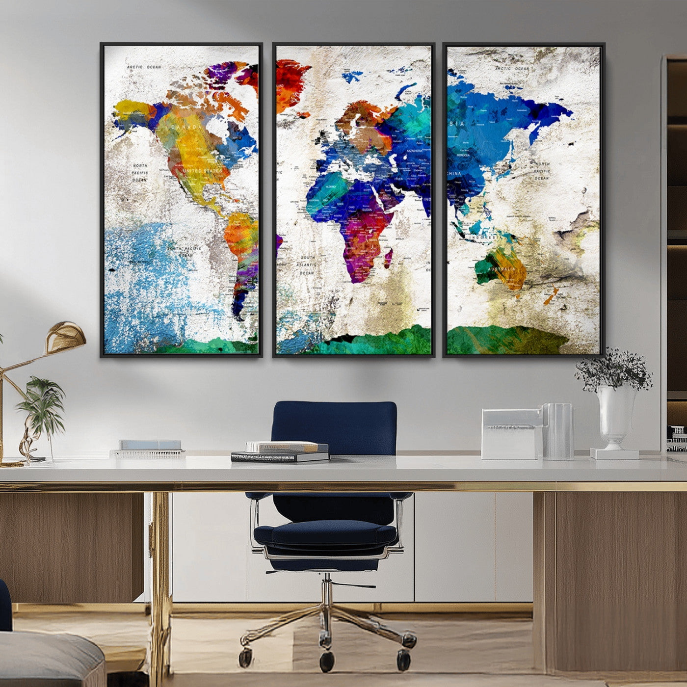 MGV-FC-48X32-3P - Push Pin World Map Canvas Print – Framed Wall Art for Couples to Track Their Travels – Anniversary