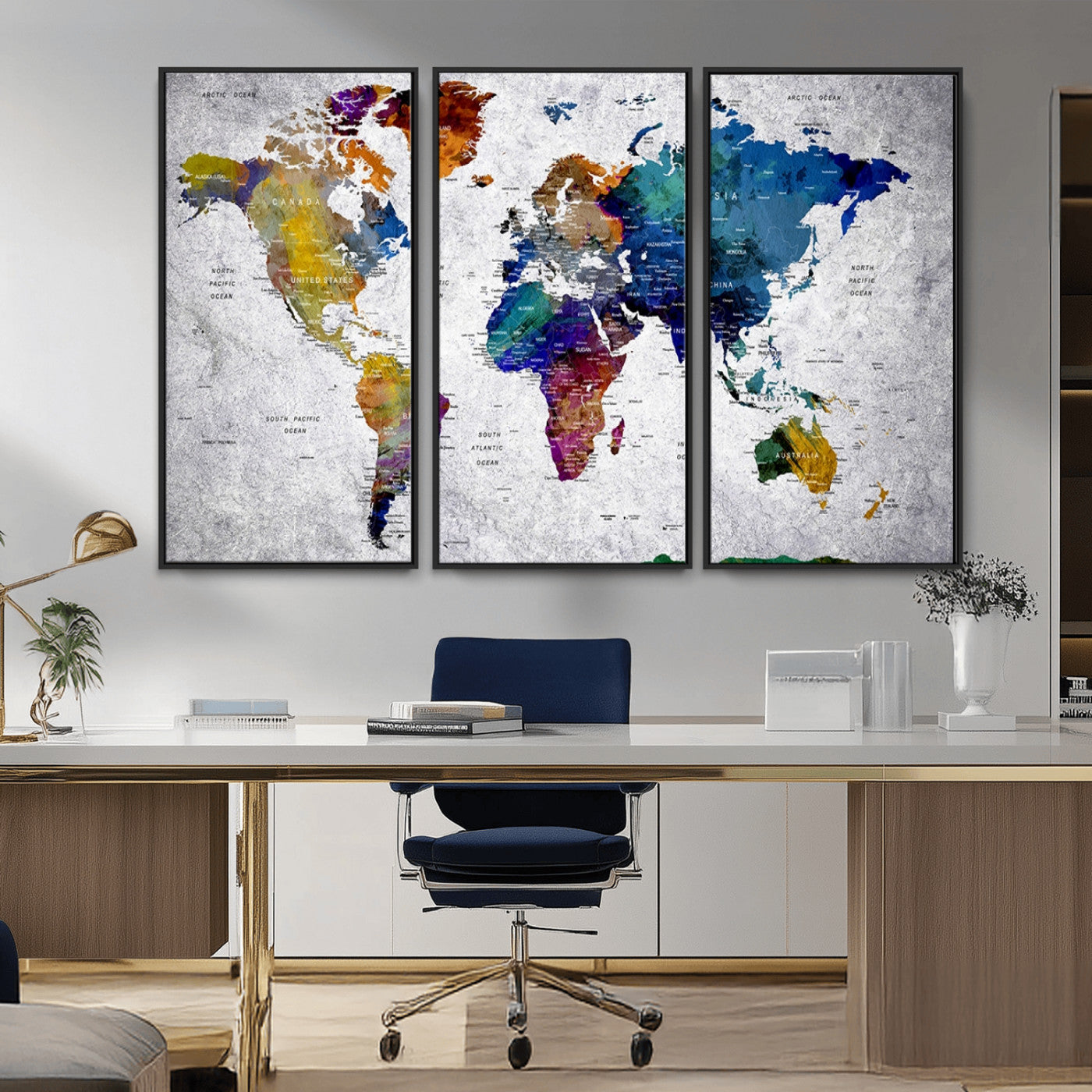 MGV-FC-48X32-3P - Push Pin World Map Canvas Print – Framed Wall Art for Couples to Track Their Travels – Anniversary