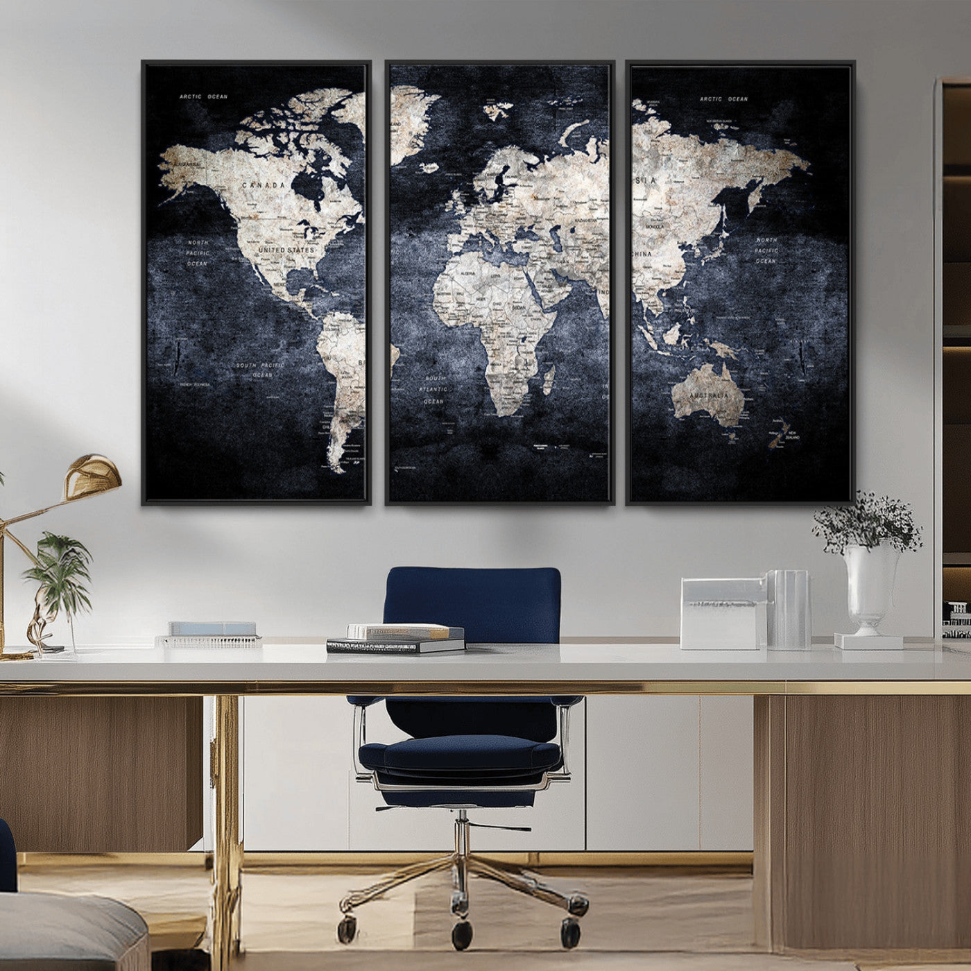MGV-FC-48X32-3P - World Map Wall Art Canvas Print for Home and Office Decor