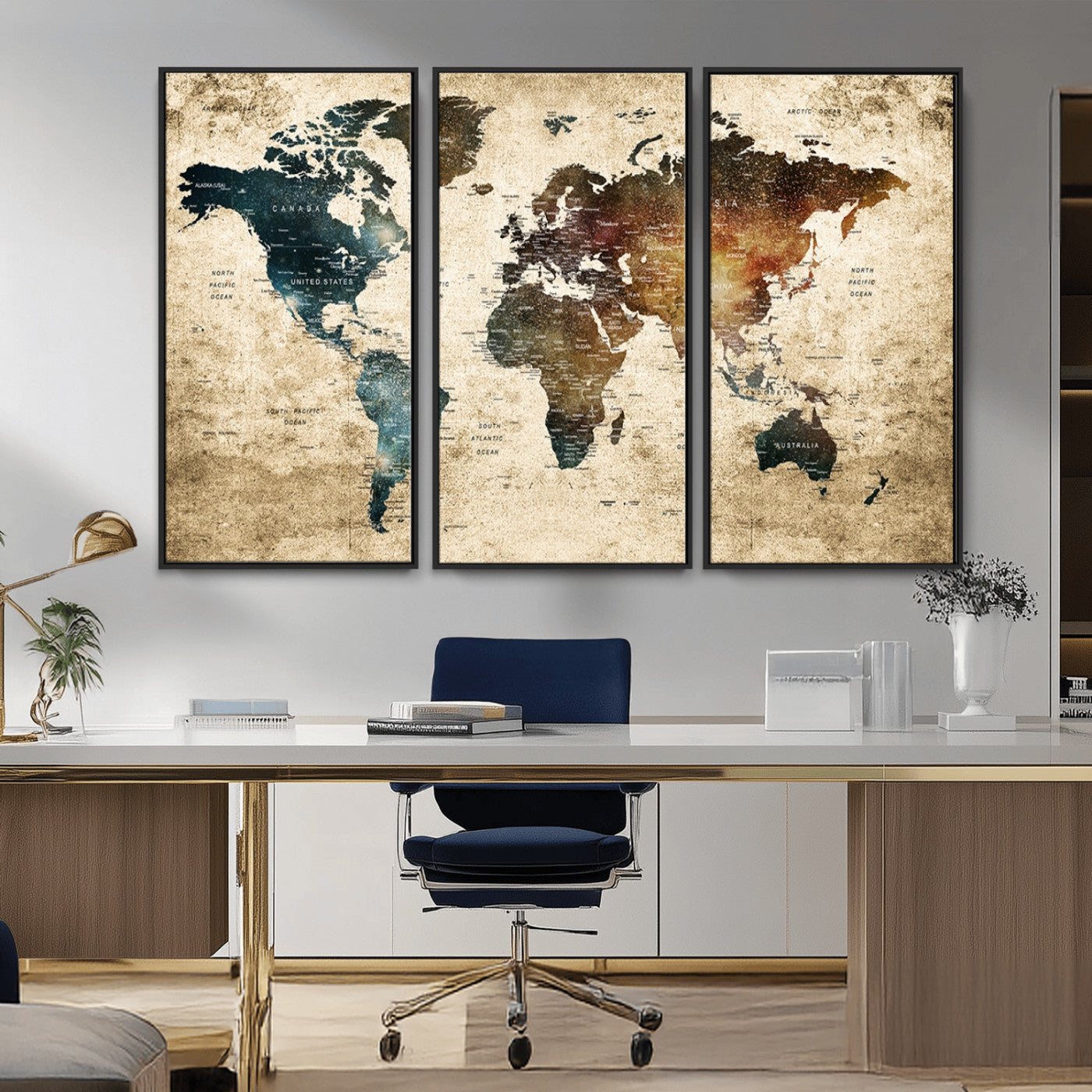 MGV-FC-48X32-3P - Push Pin World Map Canvas Print – Framed Wall Art for Couples to Track Their Travels – Anniversary
