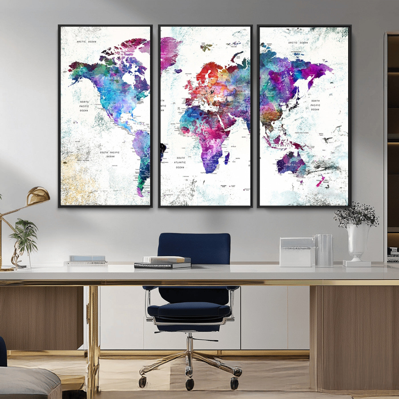 MGV-FC-48X32-3P - Push Pin World Map Canvas Print – Framed Wall Art for Couples to Track Their Travels – Anniversary