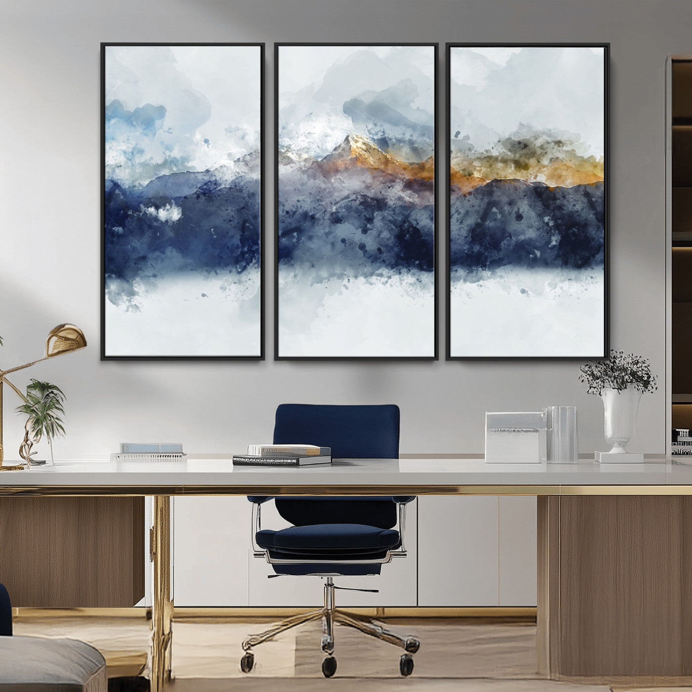 89149-MGV-CV-36X24-Abstract Mountain Range Art Canvas Print | 3 Panel Watercolor Landscape for Living Room, Office, or Bedroom | Large Ready-to-Hang Artwork