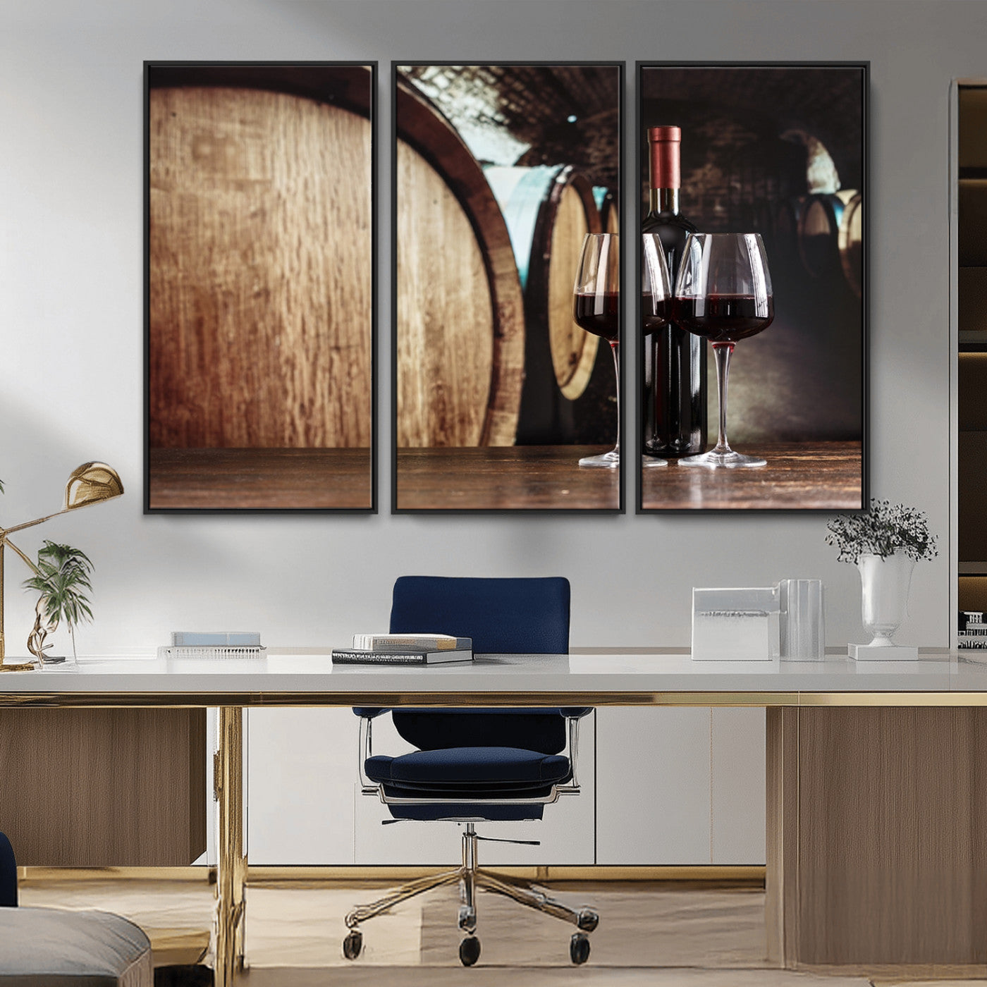 MGV-FC-48X32-3P - Wine and Barrel Wall Art Canvas Print
