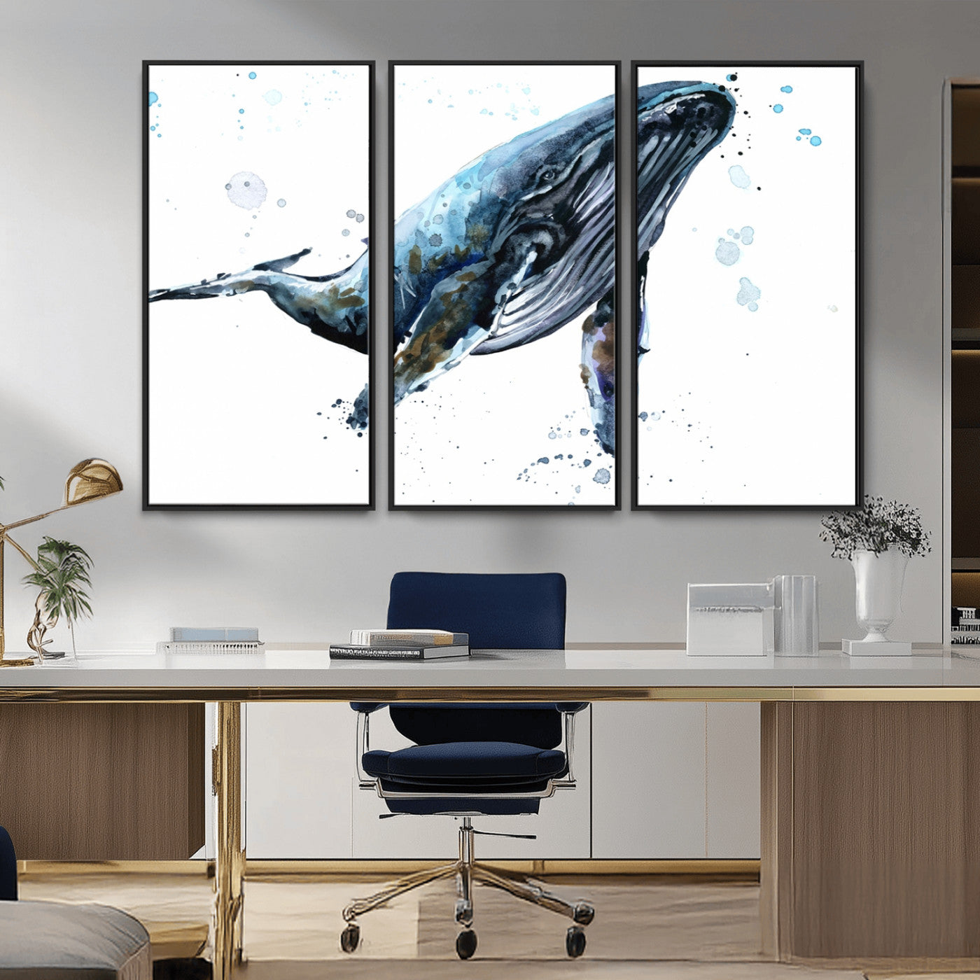 MGV-FC-48X32-3P - Watercolor Whale Wall Art Canvas Print