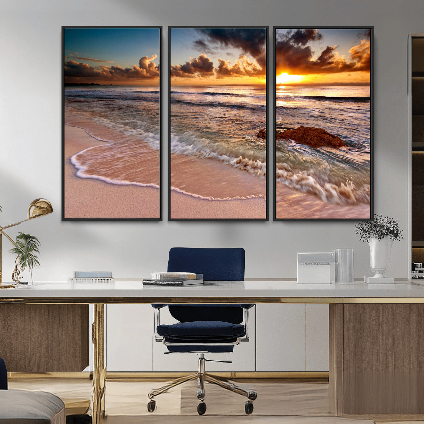 MGV-FC-48X32-3P - Sunset on Ocean Wall Art Canvas Print