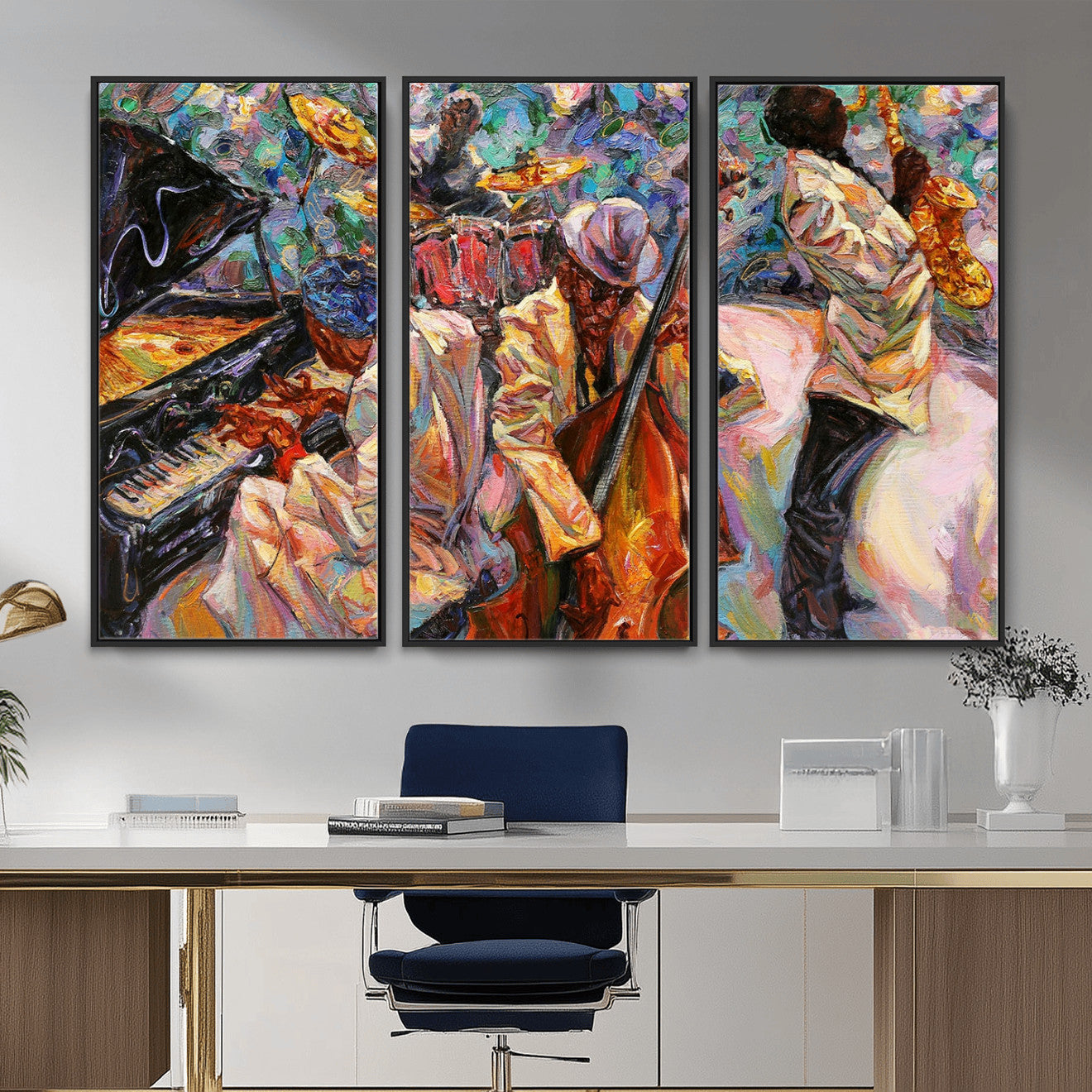 34929-MGV-CV-36X24 - African American Jazz Art Music Abstract Wall Art Painting Canvas Wall Art